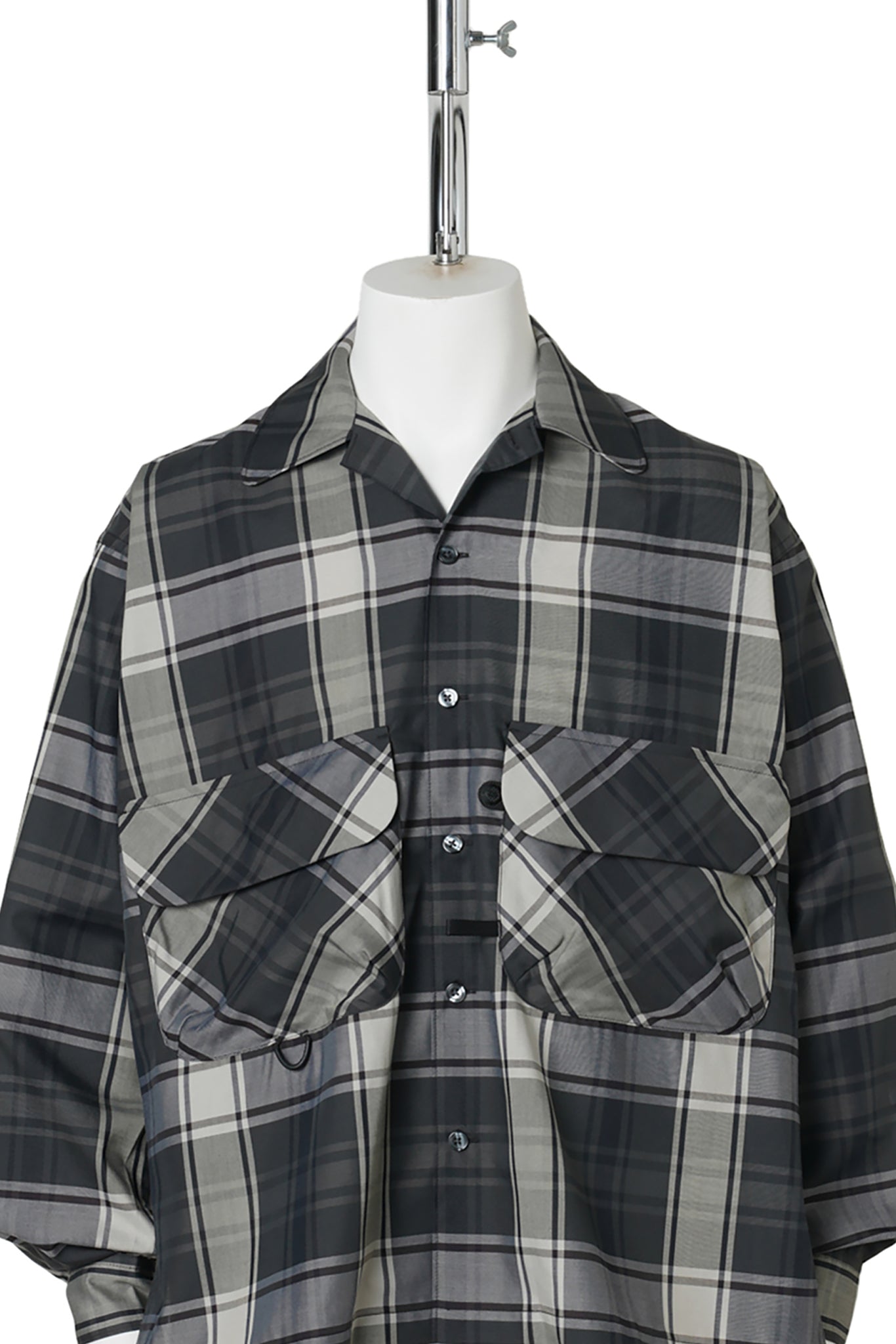 TECH SPORTS OPEN COLLAR SHIRT L/S BIG TARTAN / BLACK