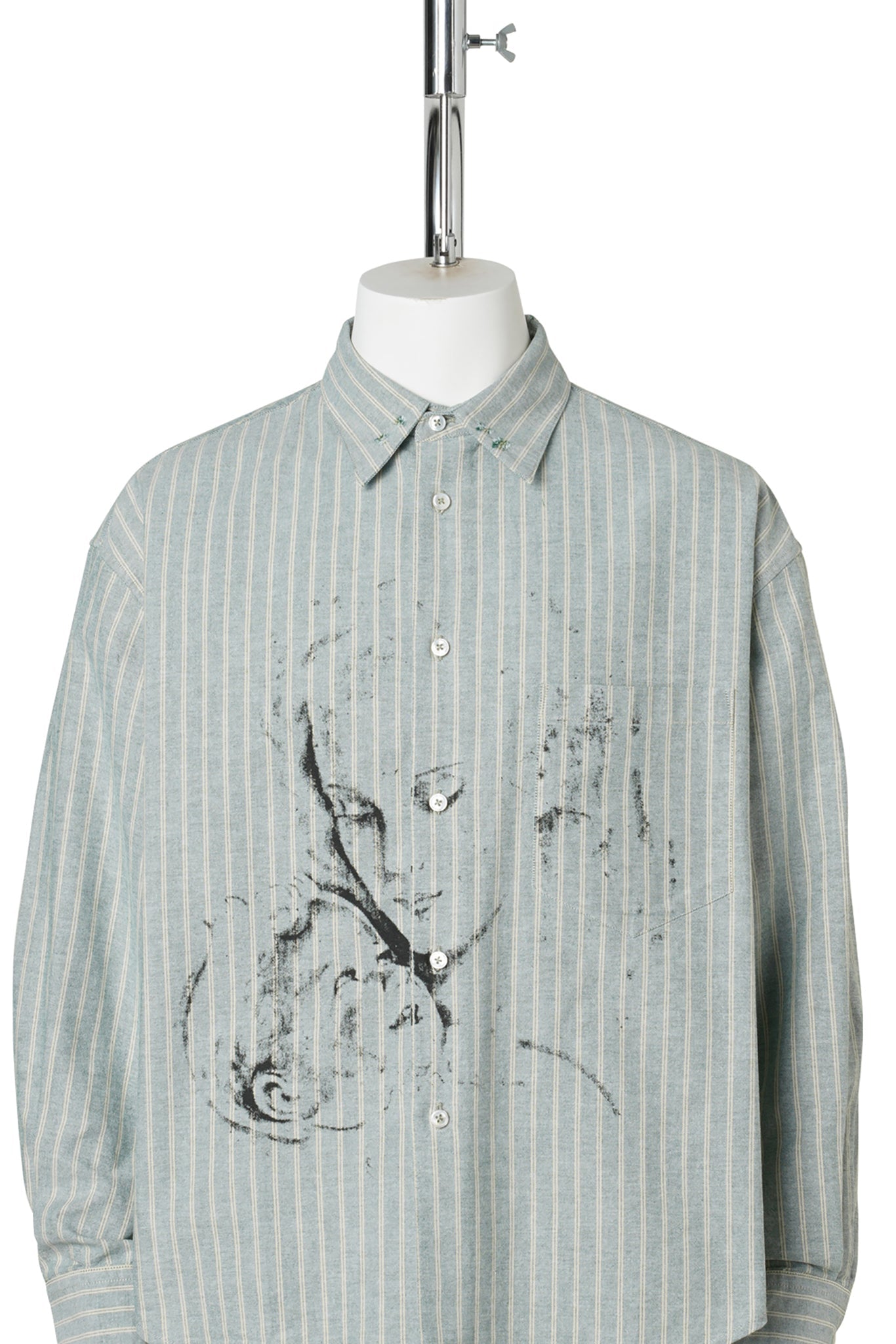 REPAIRED EVERYDAY SHIRT (MOTHER WITH CHILD) / GREEN/WHITE STRIPE