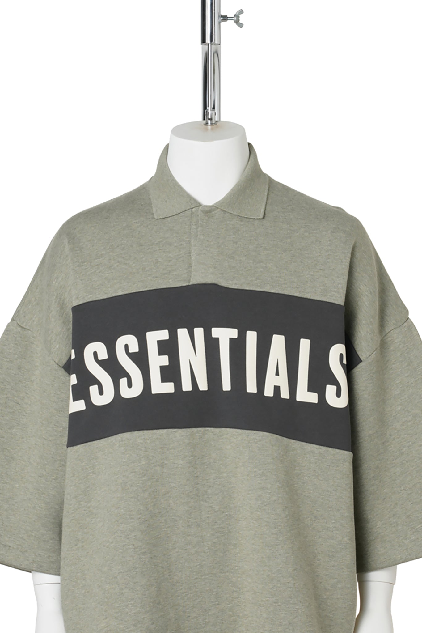 PANELLED CROP POLO / 0135:SEAL HEATHER/IRON GREY