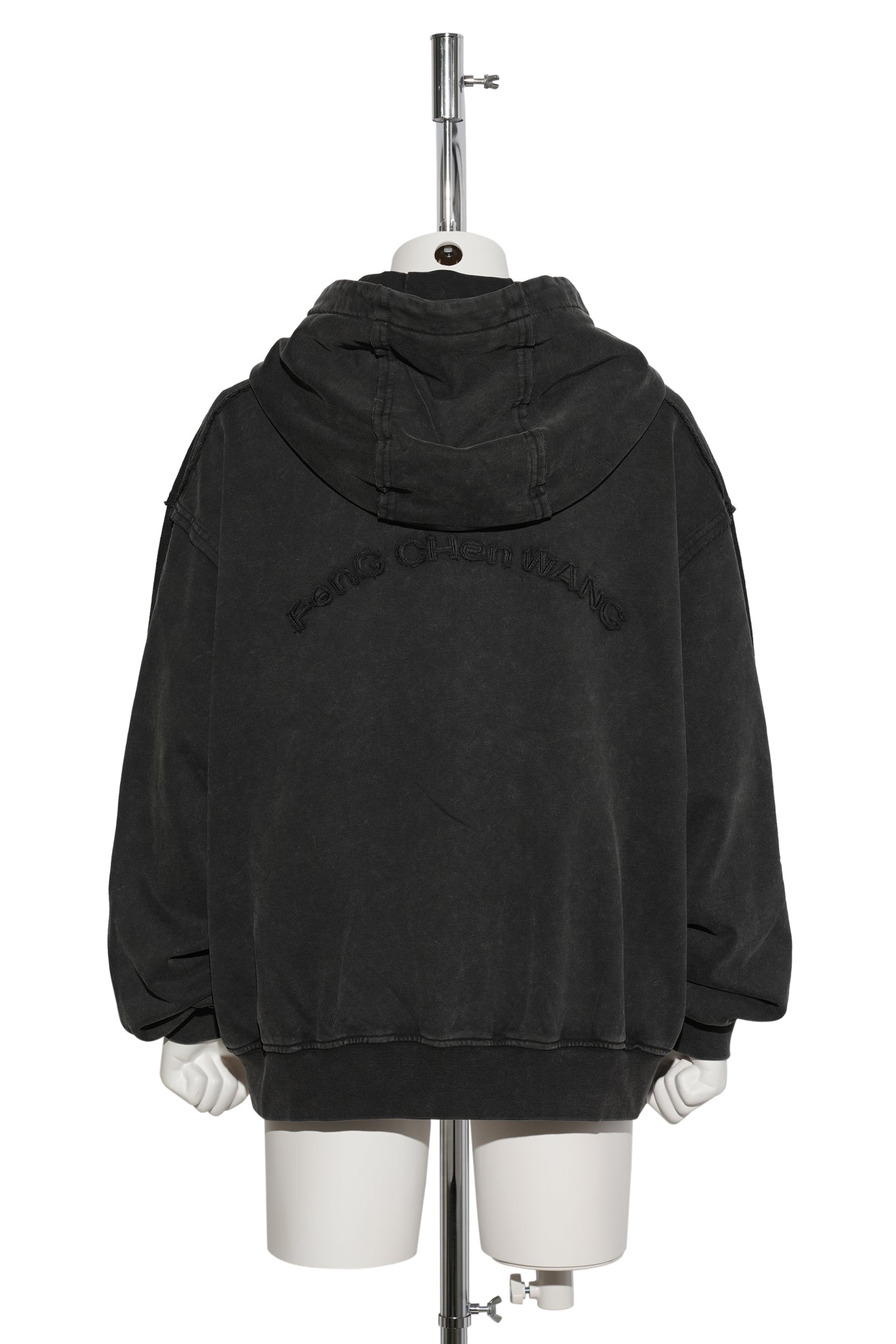 DECONSTRUCTED PATCH ZIP UP HOODIE / DARK GRAY