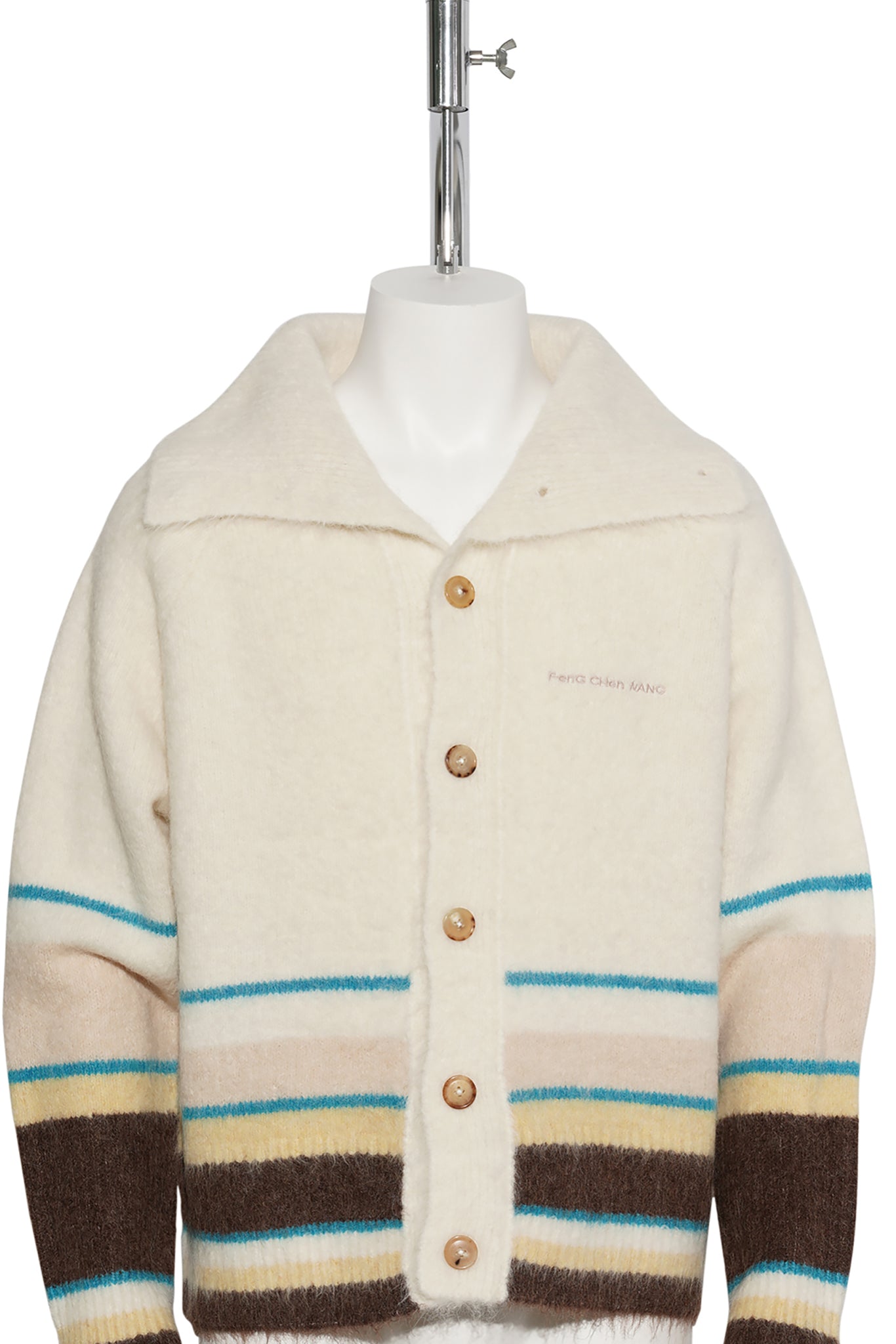 MULTICOLOUR STRIPE KNIT CARDIGAN / BEIGE BROWN YELLOW