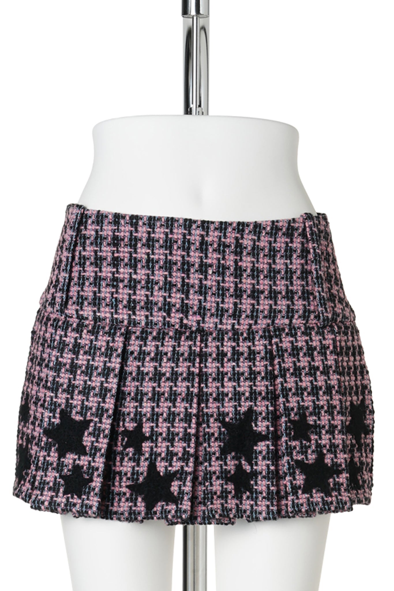 SAM PLEATED TWEED SKIRT / PINK AND BLACK