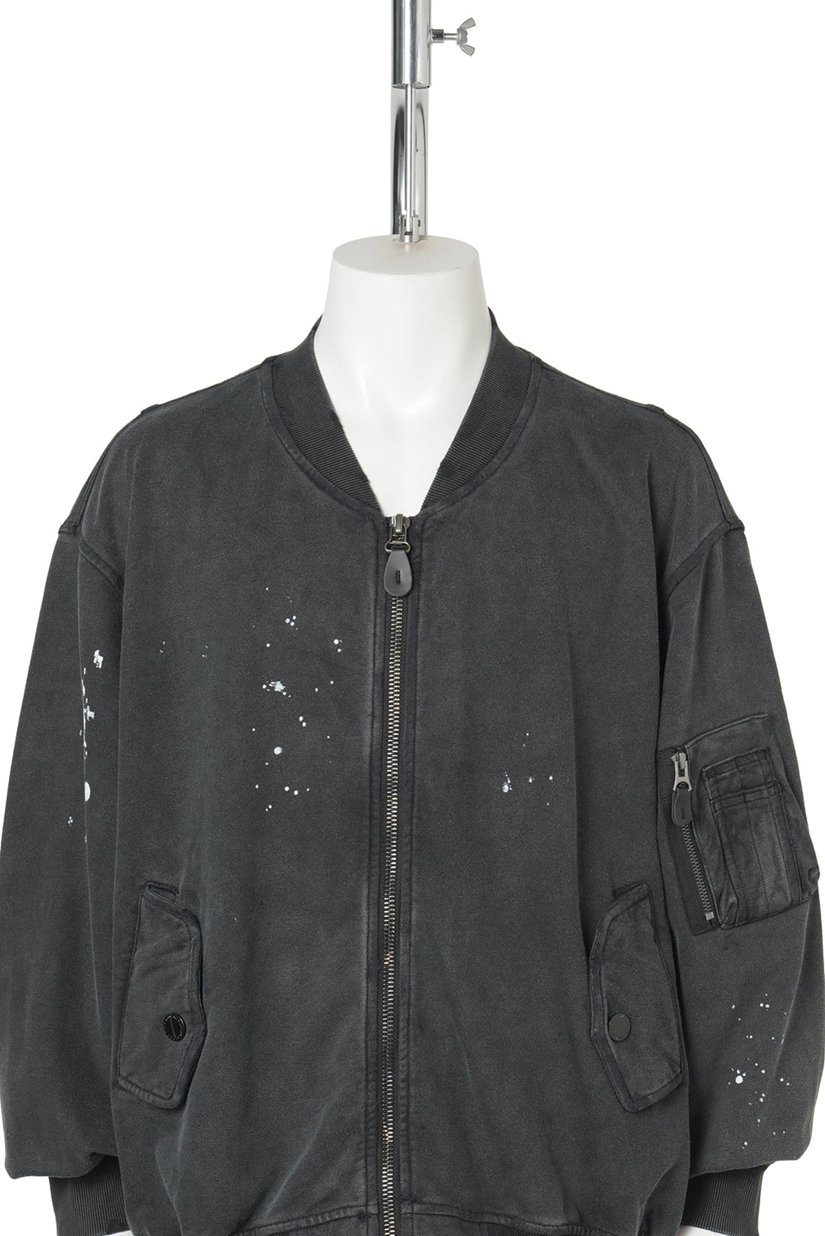 PAINTED DISTRESSED SWEAT BOMBER JACKET / BLACK
