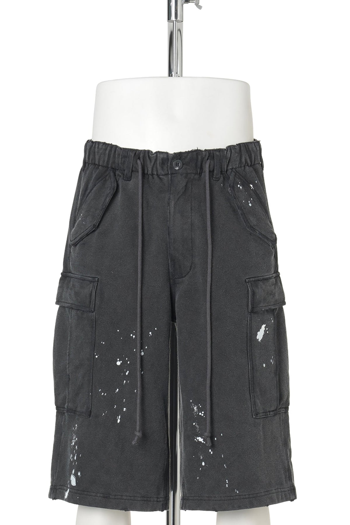 PAINTED DISTRESSED SWEAT CARGO SHORTS / BLACK