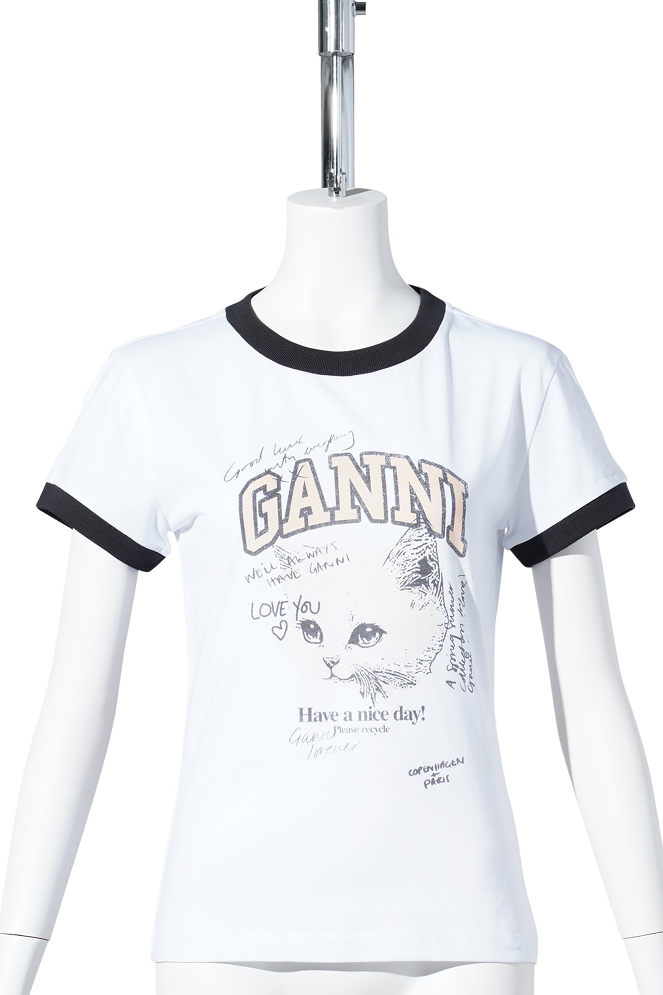 BASIC COTTON JERSEY KITTY FITTED T-SHIRT / BRIGHT WHITE