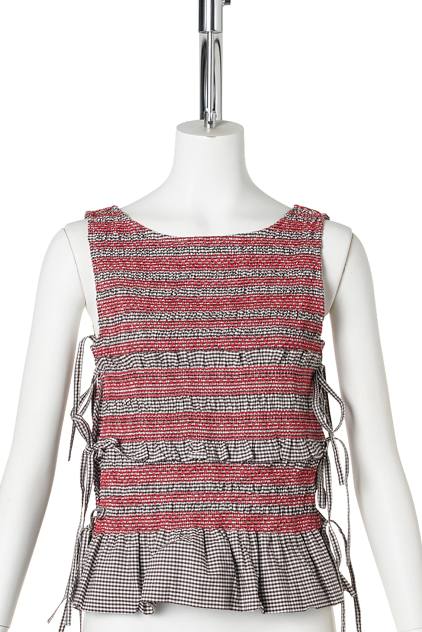 CHECK COTTON SMOCKED TIE STRING TOP / CHICORY COFFEE