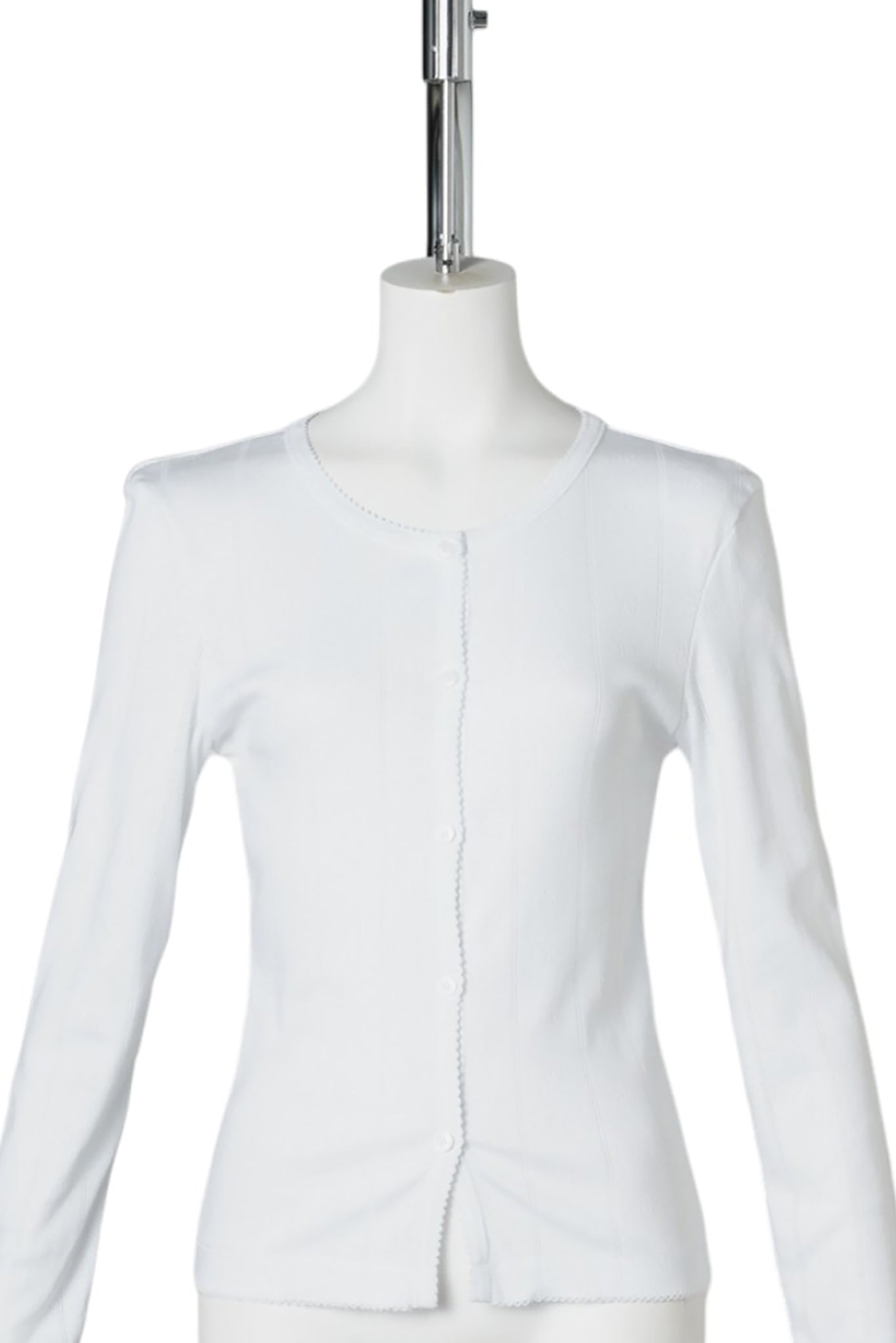 COMPACT POINTELLE RIB JERSEY LS BUTTON TOP / BRIGHT WHITE