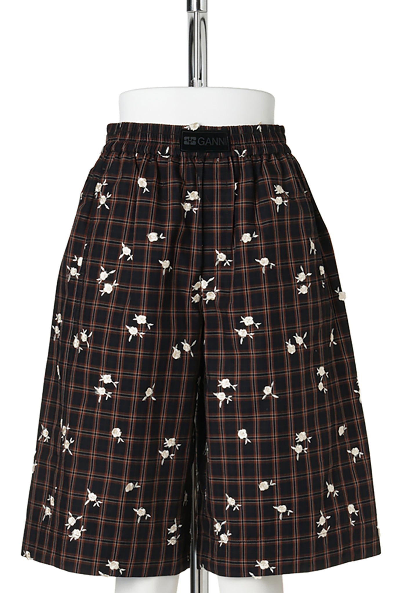 YARN DYED CHECK FLOWER SHORTS / CAPPUCCINO
