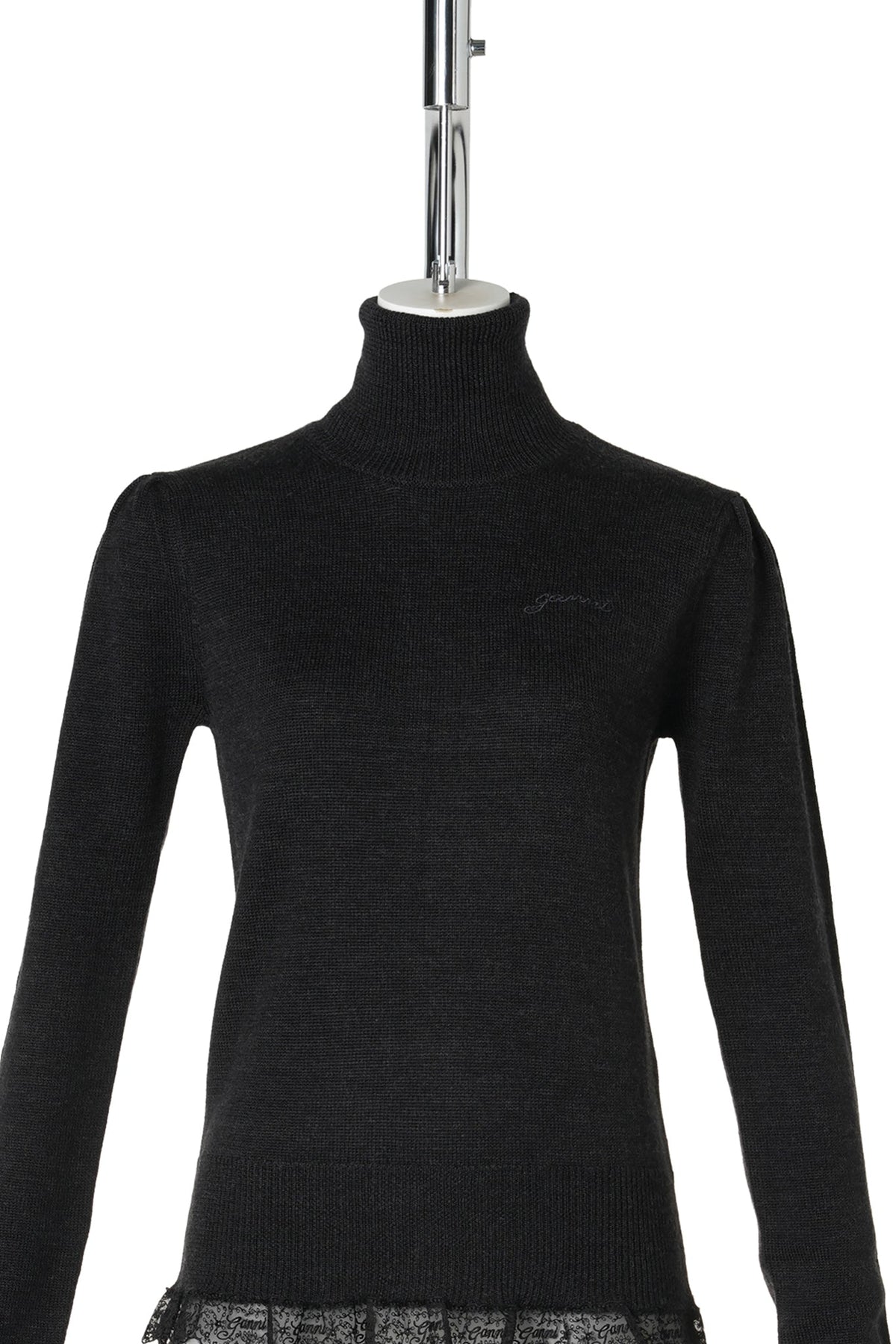 MERINO TURTLENECK W LACE DETAILS / PHANTOM