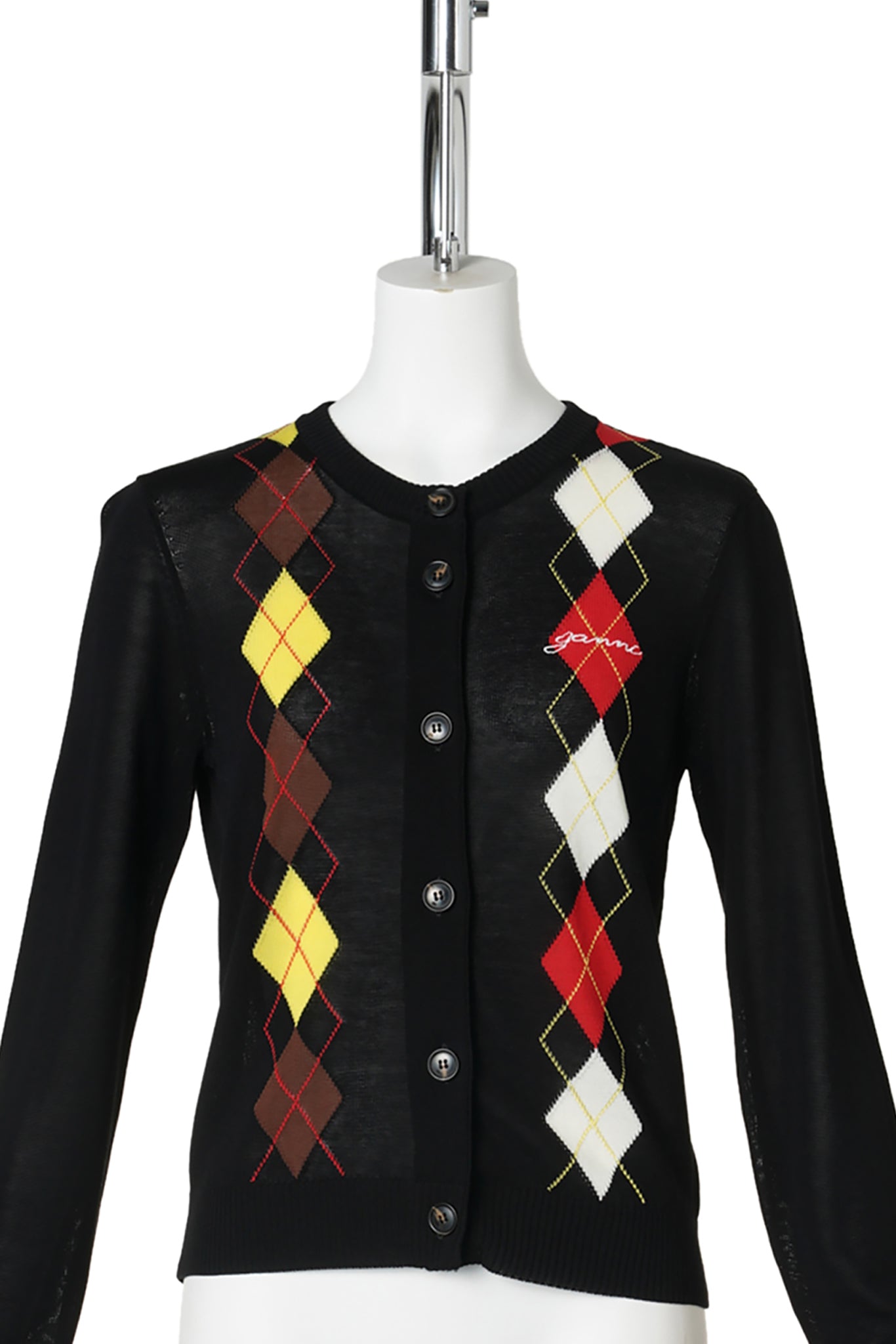 LIGHT COTTON ARGYLE CARDIGAN / BLACK
