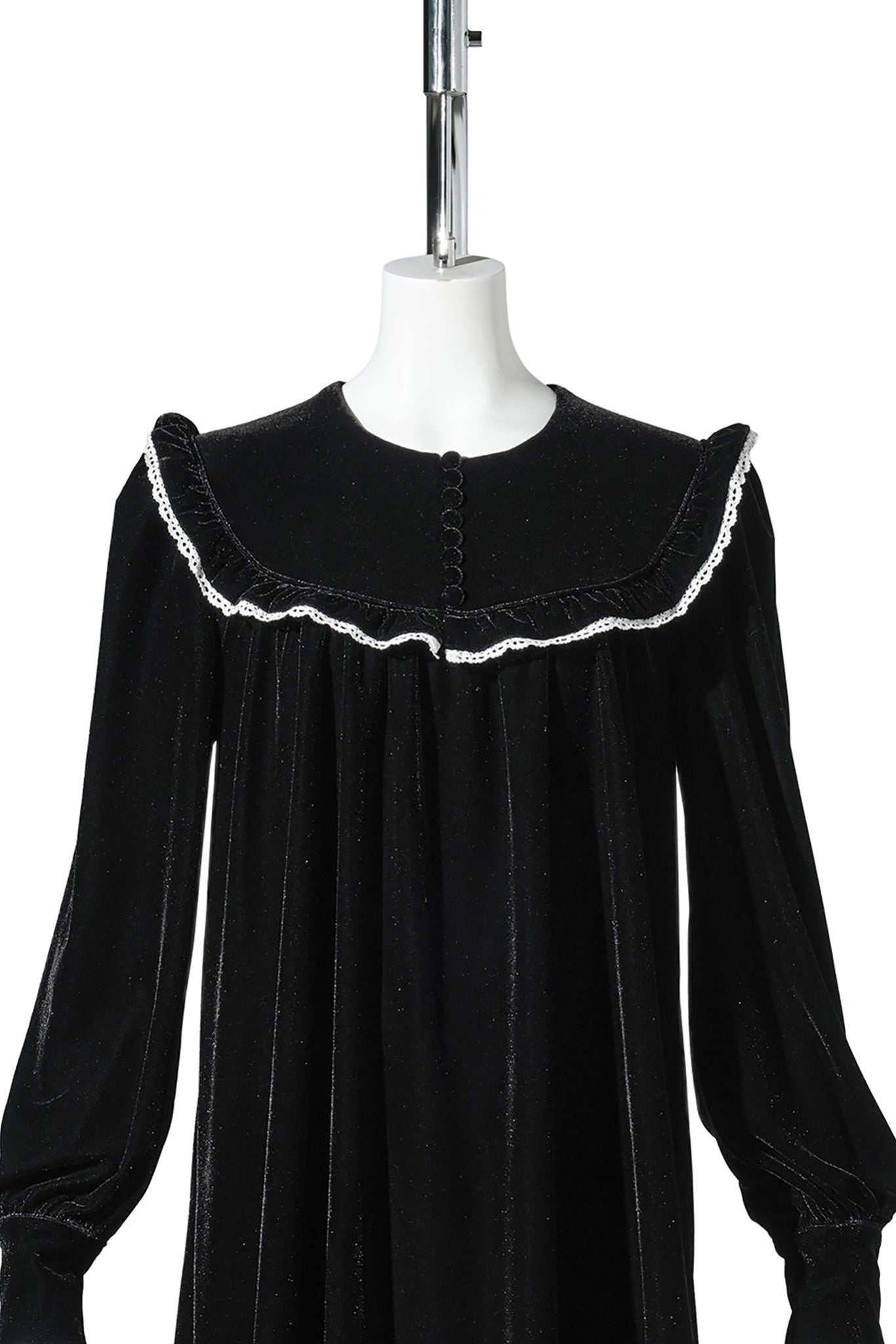 STRTCH VELVET JERSEY COLLAR MINI DRESS / BLACK