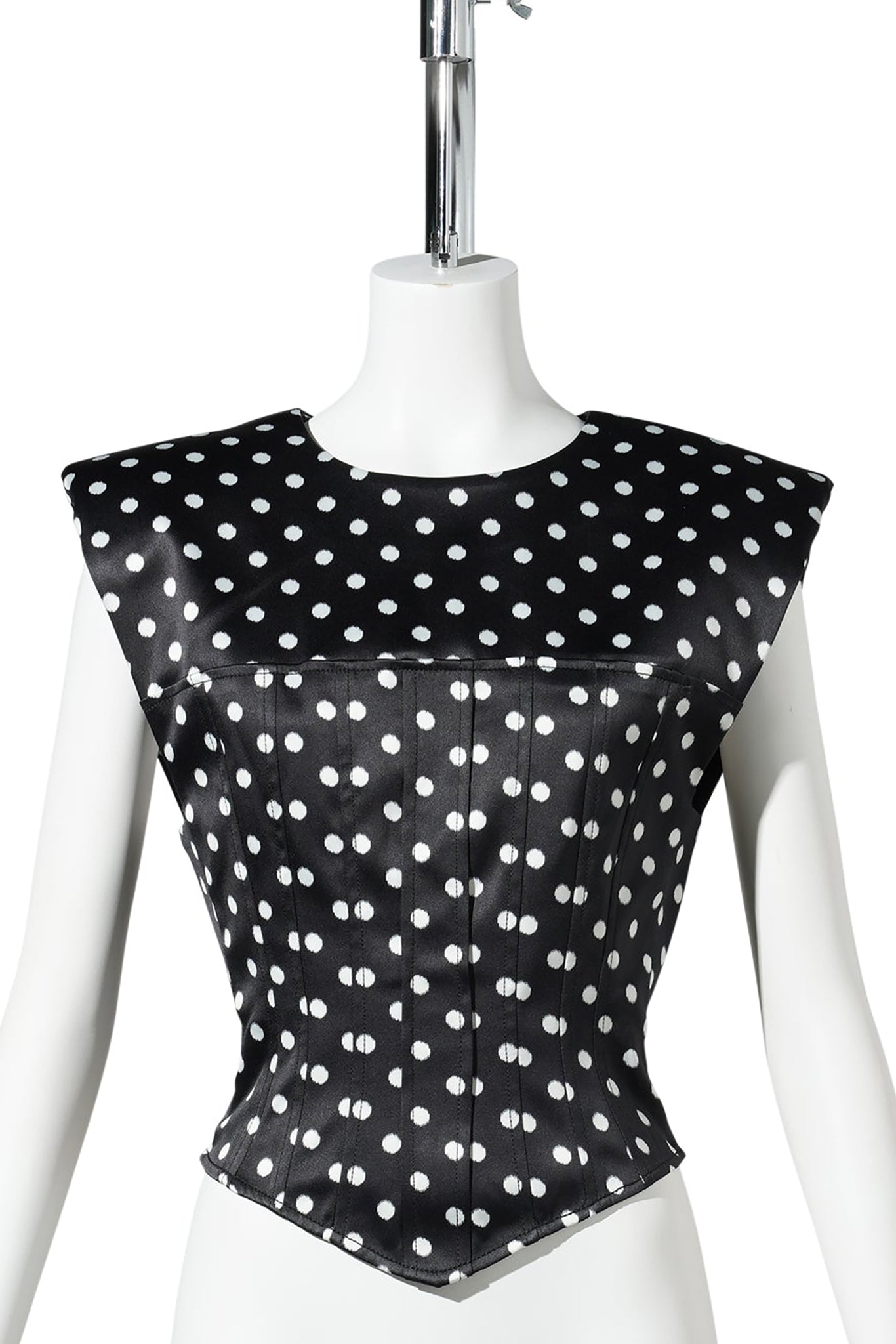 PRINTED DOUBLE SATIN CORSET TOP / BLACK