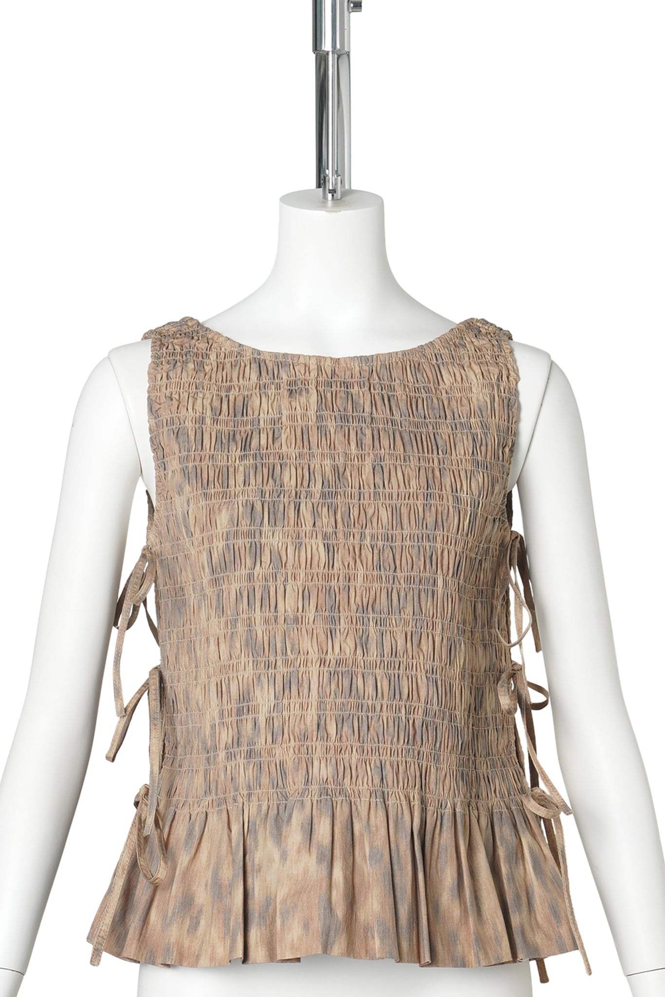 PRINTED STRETCH COTTON SMOCKED TIE STRING TOP / BURRO