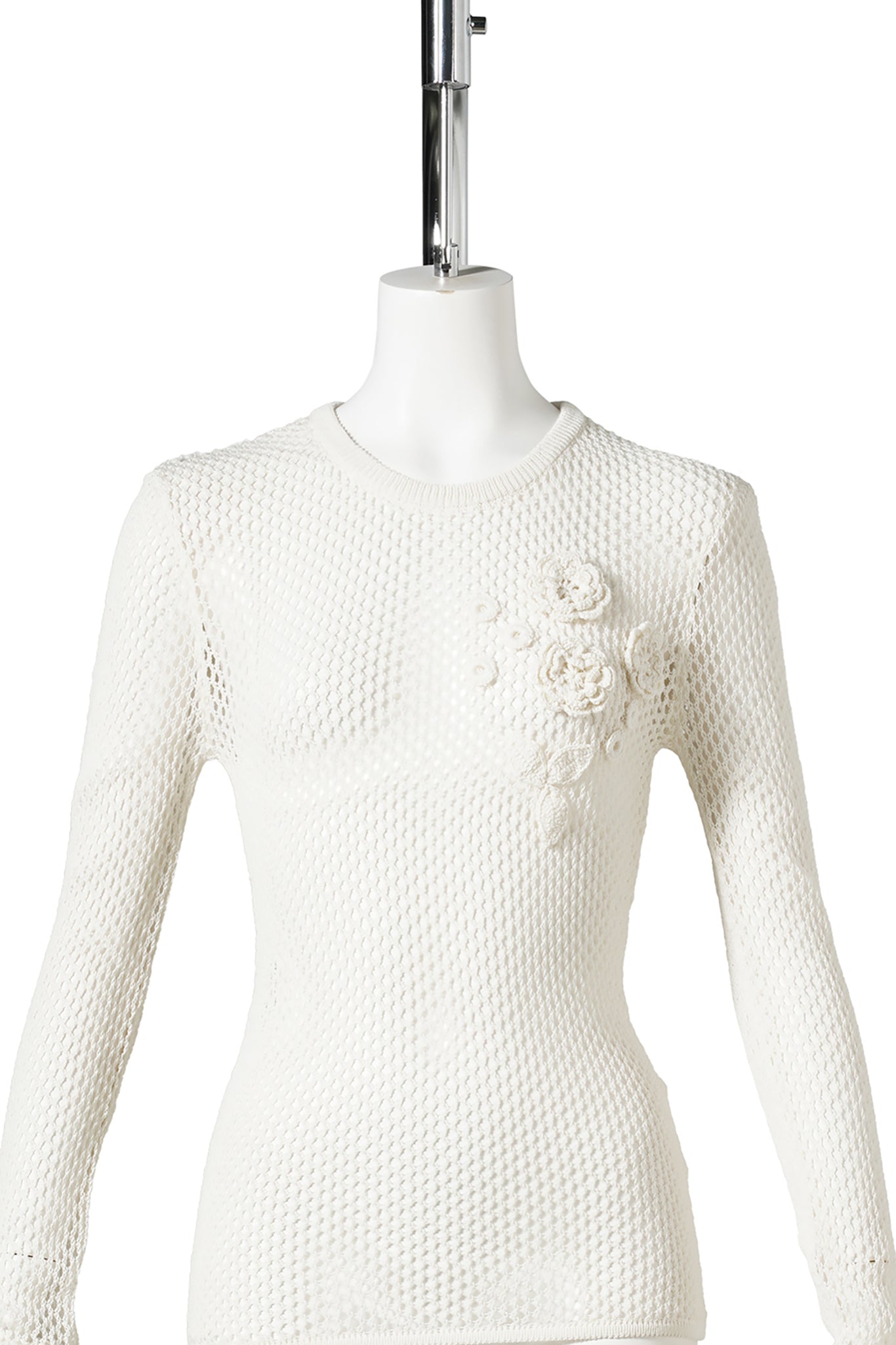 MERCERIZED COTTON MESH POINTELLE LONGSLEEVE / EGRET
