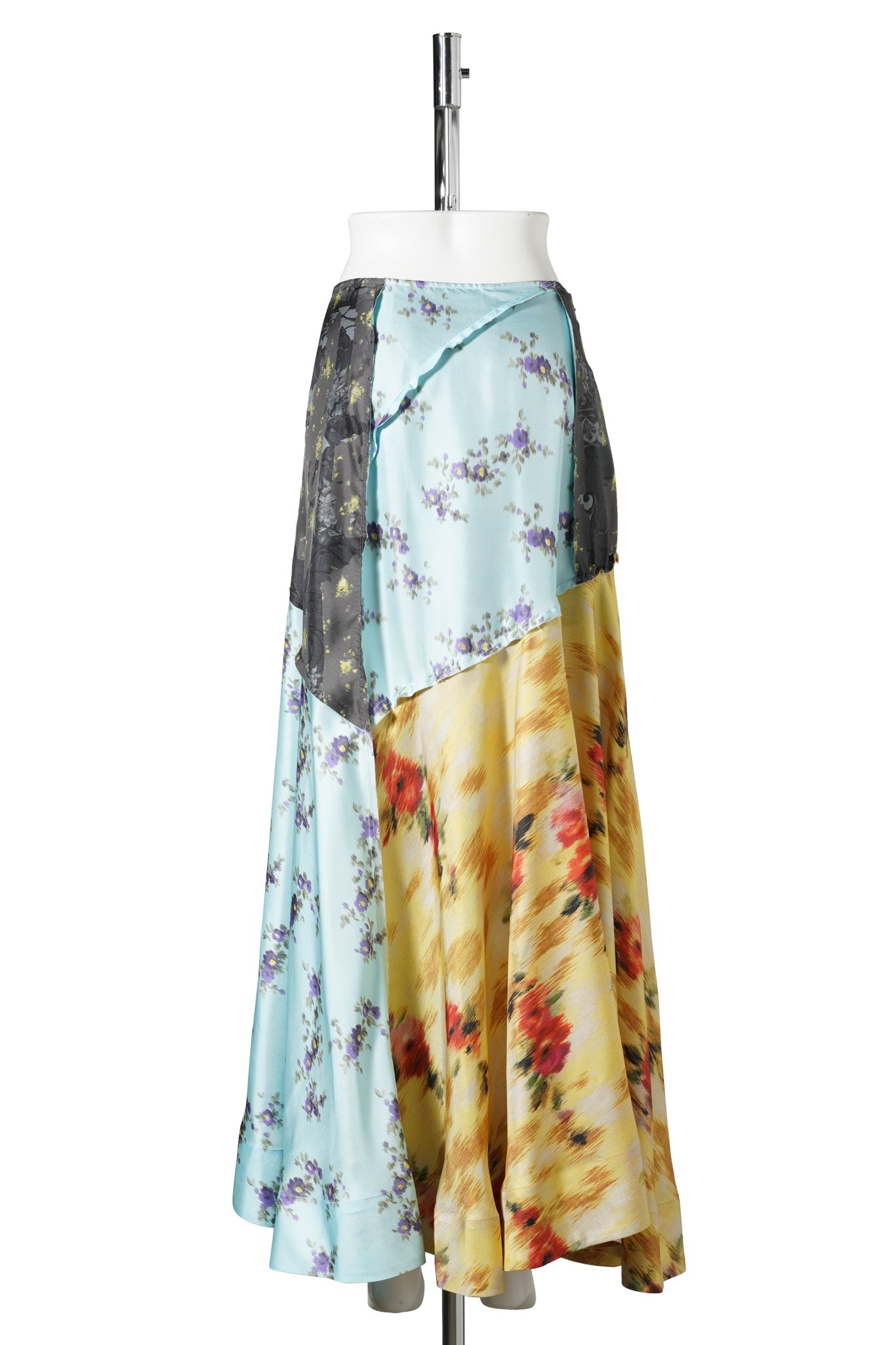 MULTI PRINTED SILK TWILL FLUID SKIRT / ICEDAQUA