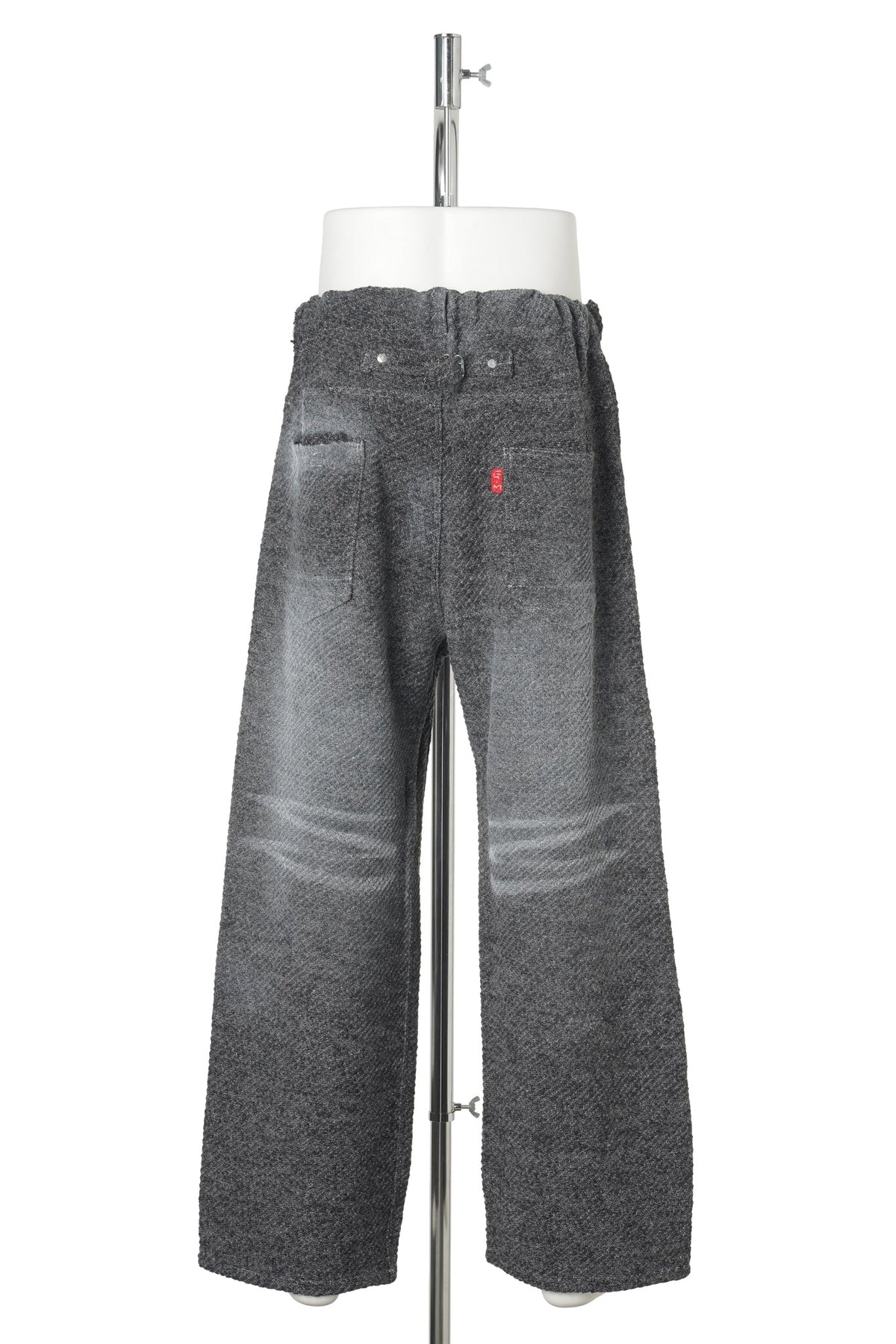 HARD DAMAGED DOUBLE KNEE BLACK DENIM KNIT PANTS / 005:BLACK