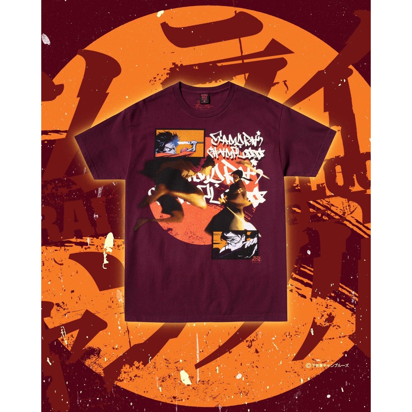 サムライチャンプルー x GEEKS RULE 15 SILKSCREEN PRINTING T SHIRT / BURGUNDY