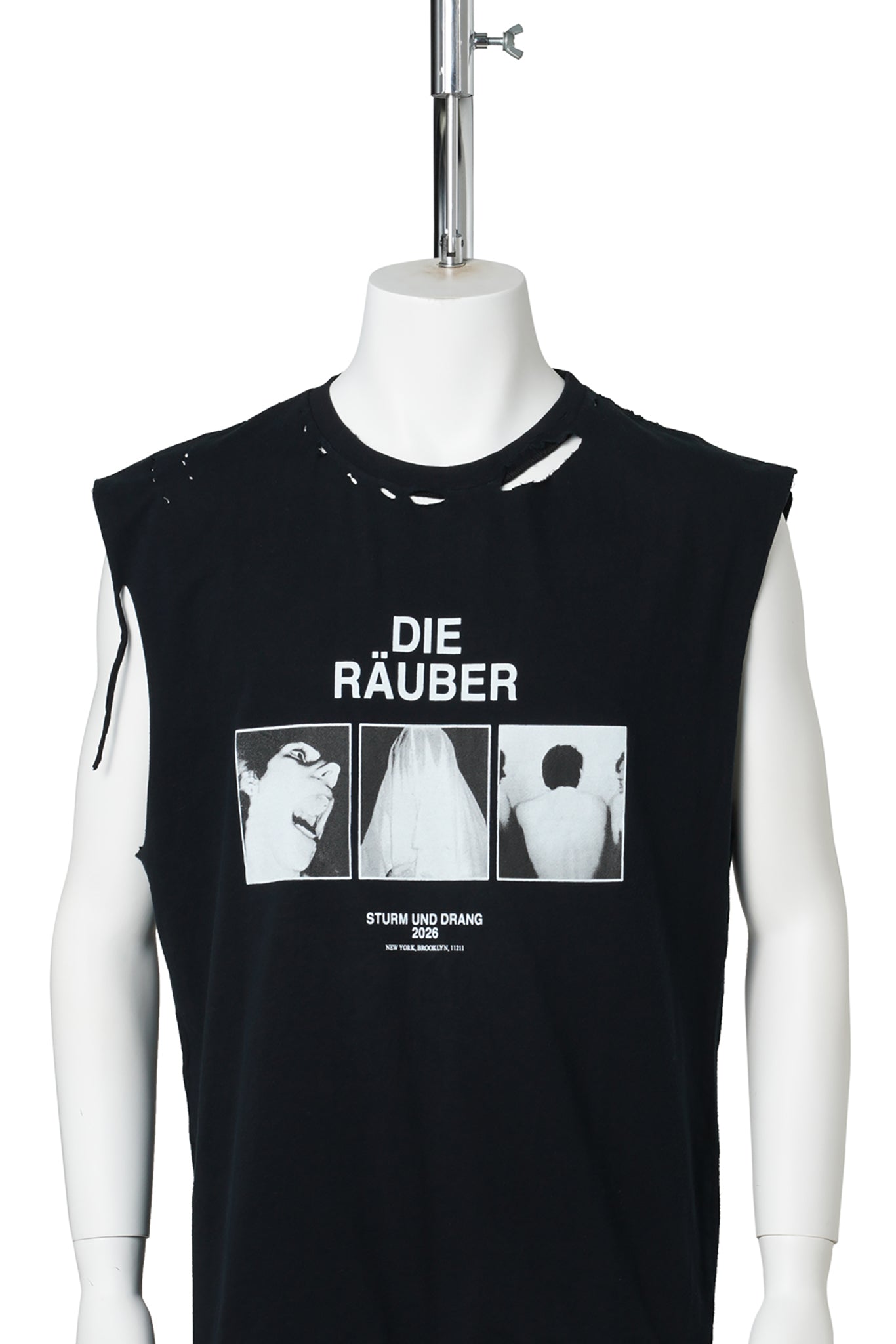 EET T-SHIRT / BLACK COTTON DISTRESSED RAEUBER