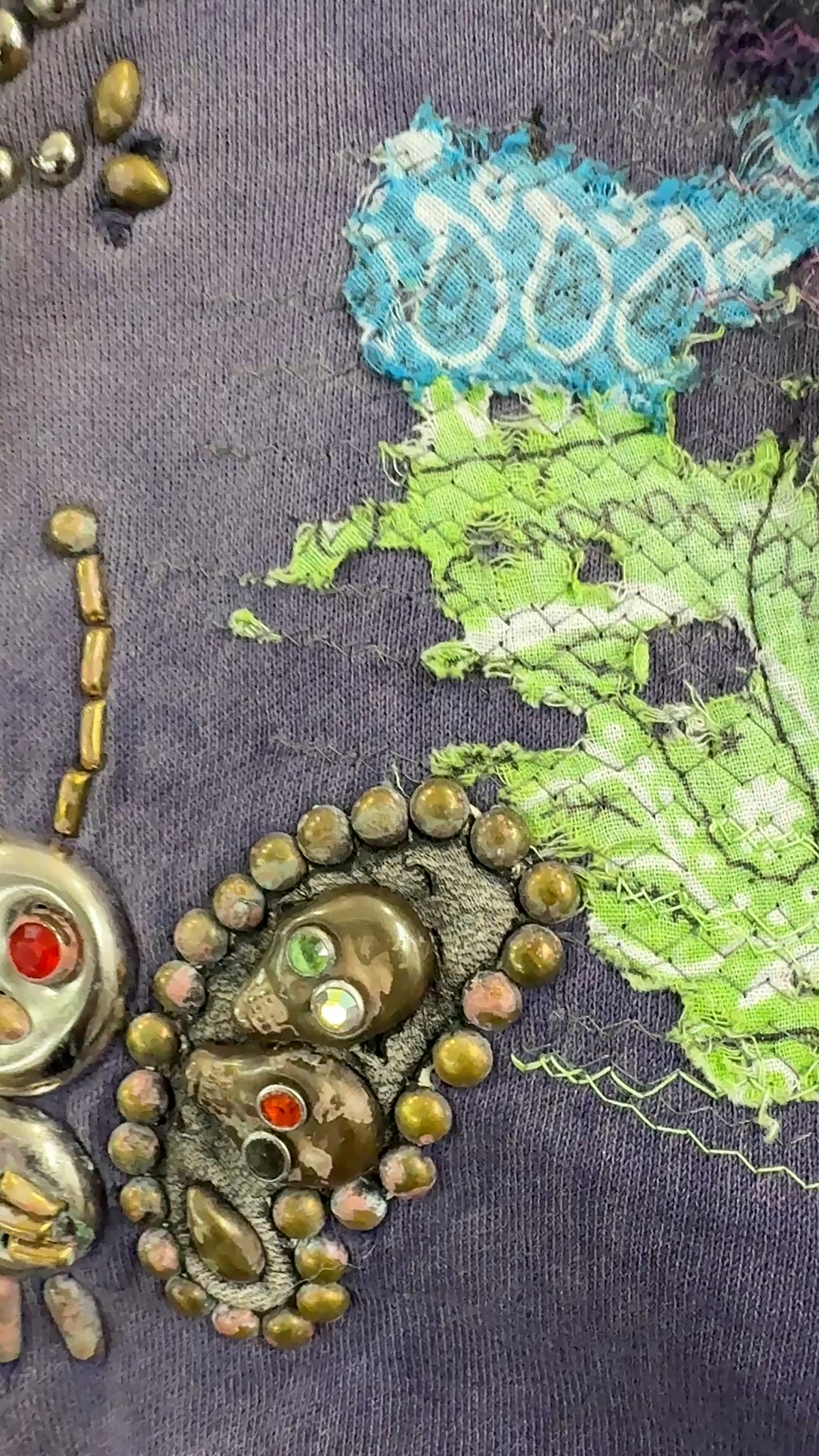 HARD DISTRESSED DEER LEATHER×STUDS HOODIE (HIPPIE FLOWER×BUTTERFLY) / PURPLE