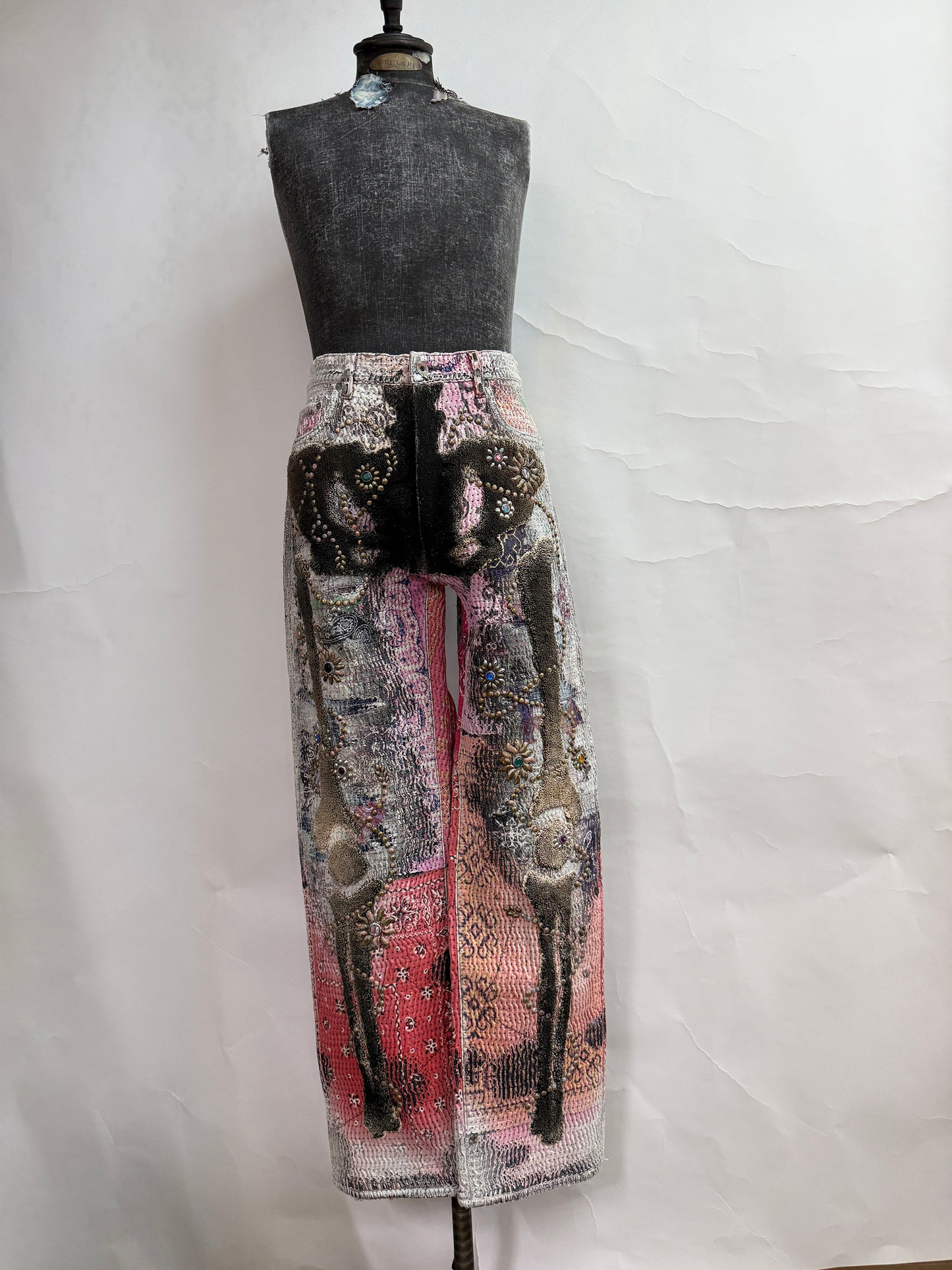 RULES BONE×FLOWER STUDS JEANS(DEATH&REBIRTH) / PINK