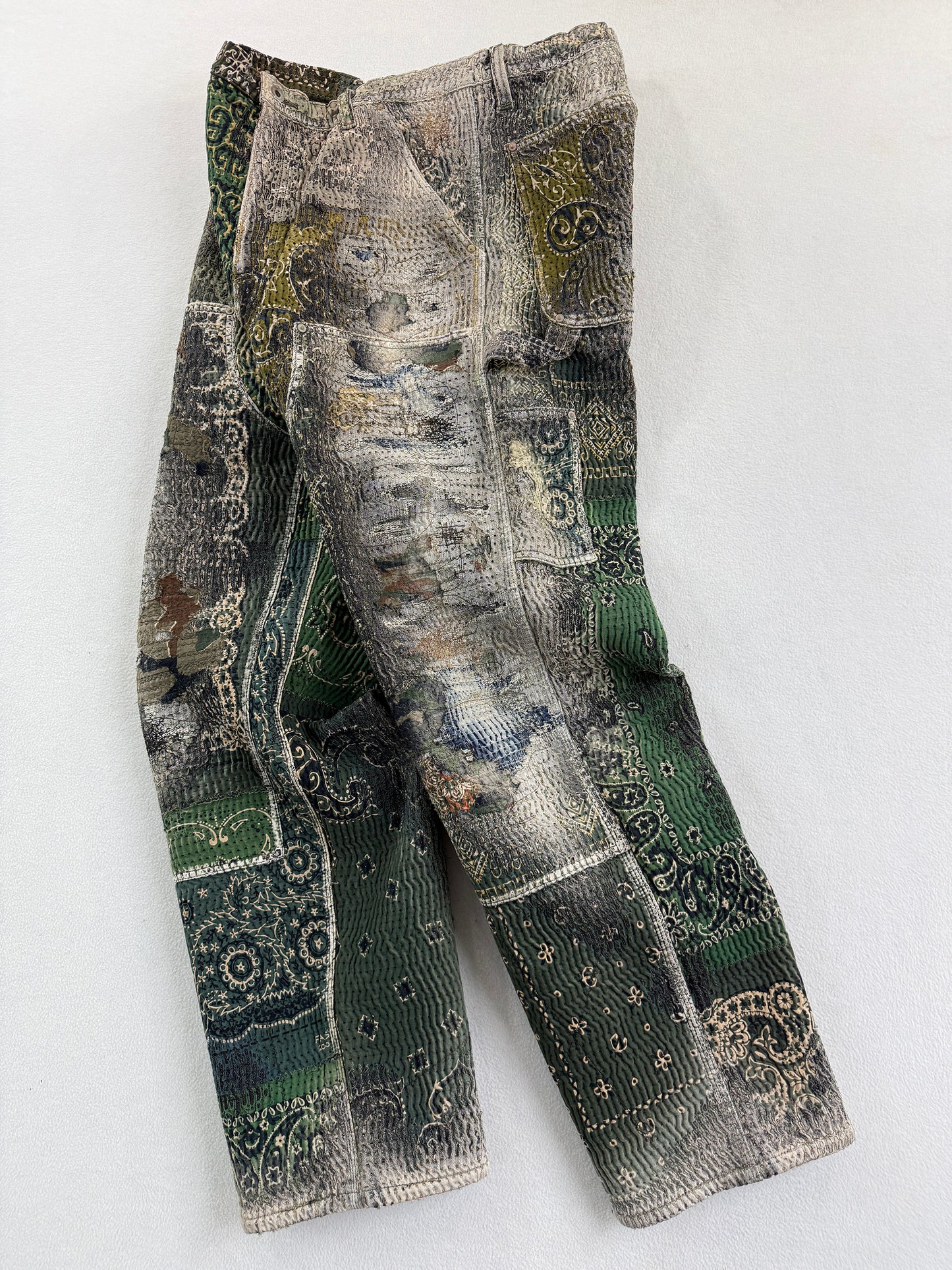 UROBOROS DOUBLE KNEE PAINTER PANTS / GREEN