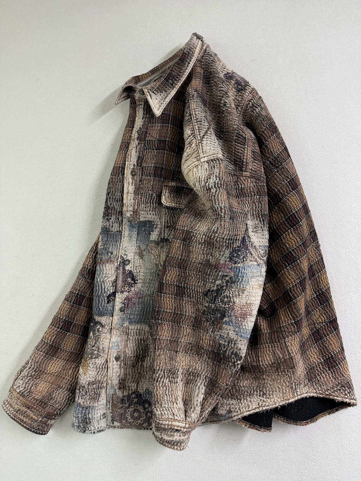 UROBOROS FLANNEL CHECK OVERSIZE WORKSHIRT / TAN