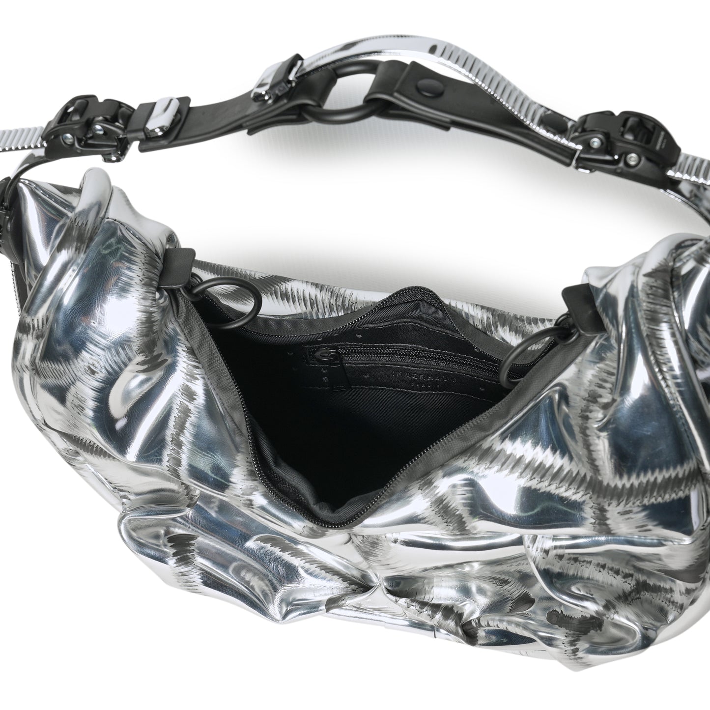 OBJECT HM02_SMALL HALF MOON BAG / DISTRESSED SILVER BLACK MATT