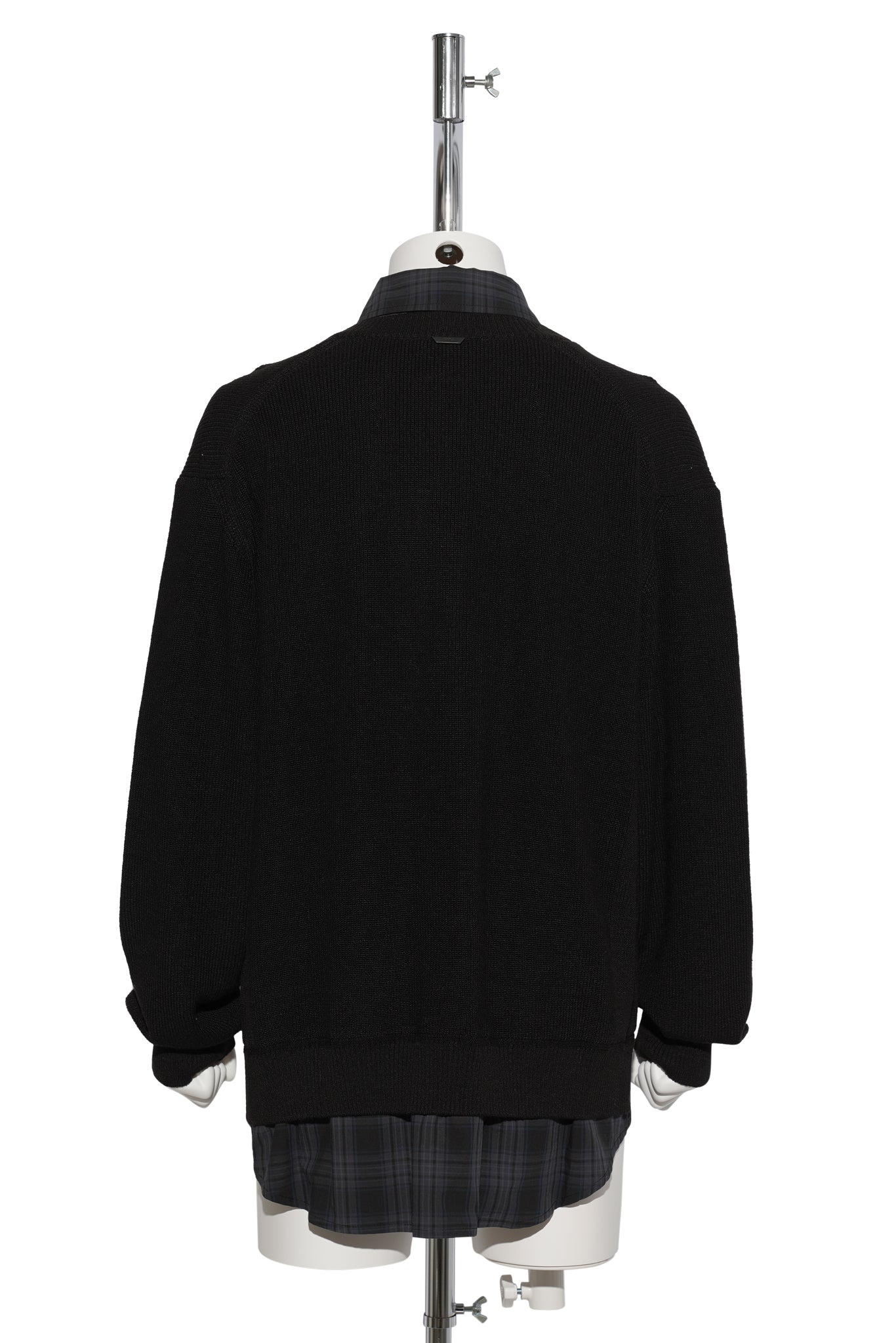 CHECK SHIRTS LAYERED V-NECK SWEATER / BLACK