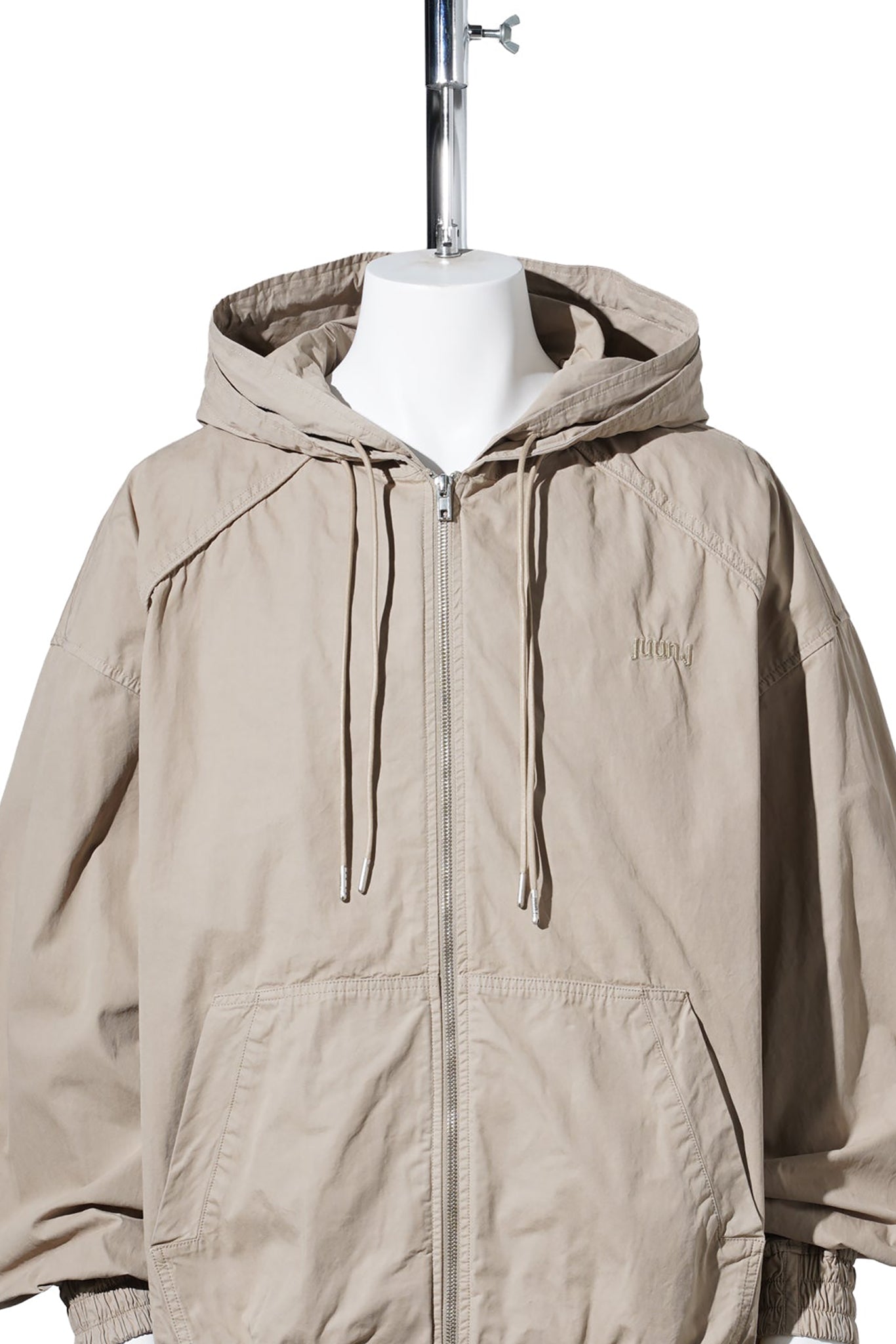 DYED COTTON DOUBLE LAYERED ZIP-UP HOODIE / BEIGE