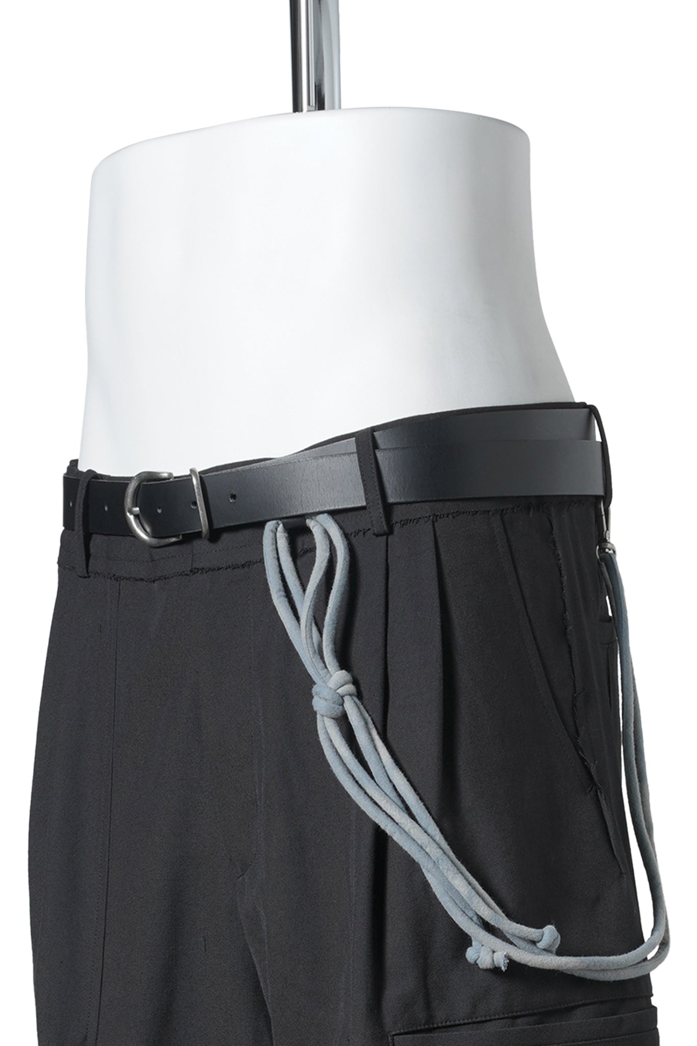 SUN-BLEACHED STRING DETAILED LEATHER BELT / BLACK