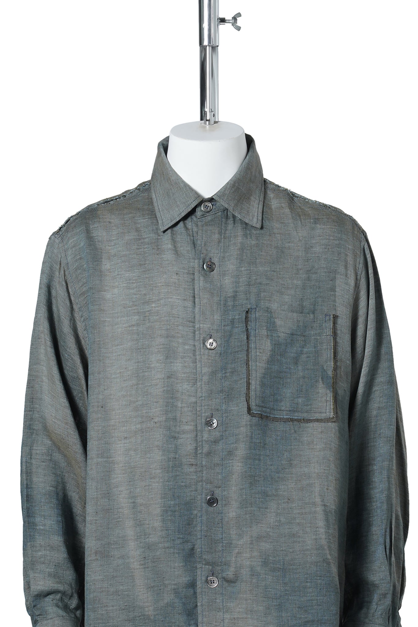 SUN-BLEACHED RAW EDGED SHIRT / GREEN