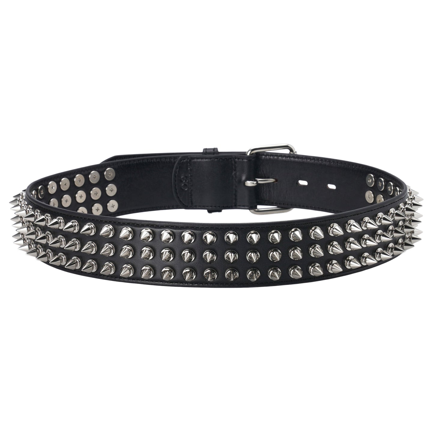 THREE ROW STUDDED LEATHER BELT / BLACK