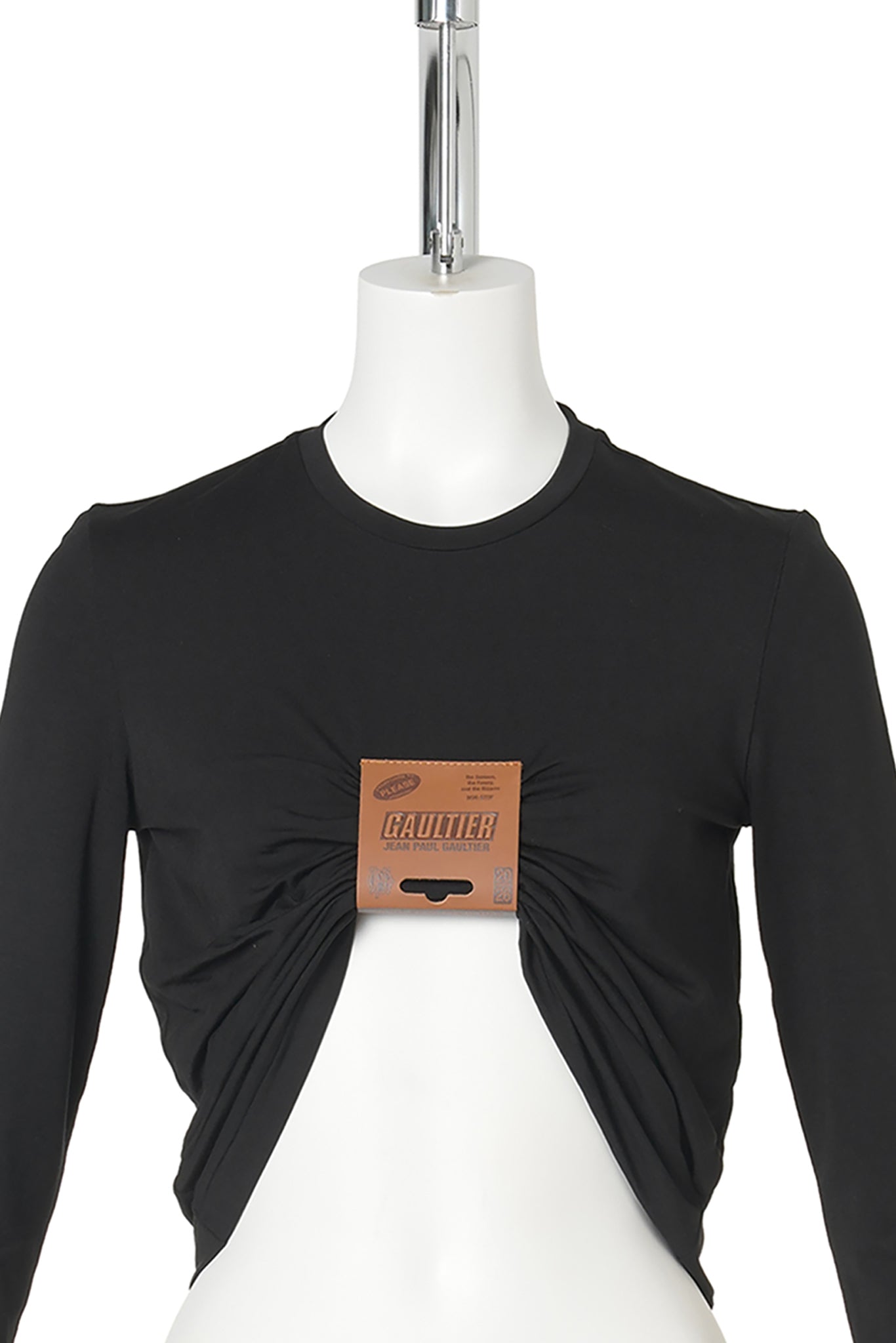 STRETCH VISCOSE JERSEY LONG SLEEVES TOP WITH LEATHER TAG DETAIL / 00:BLACK