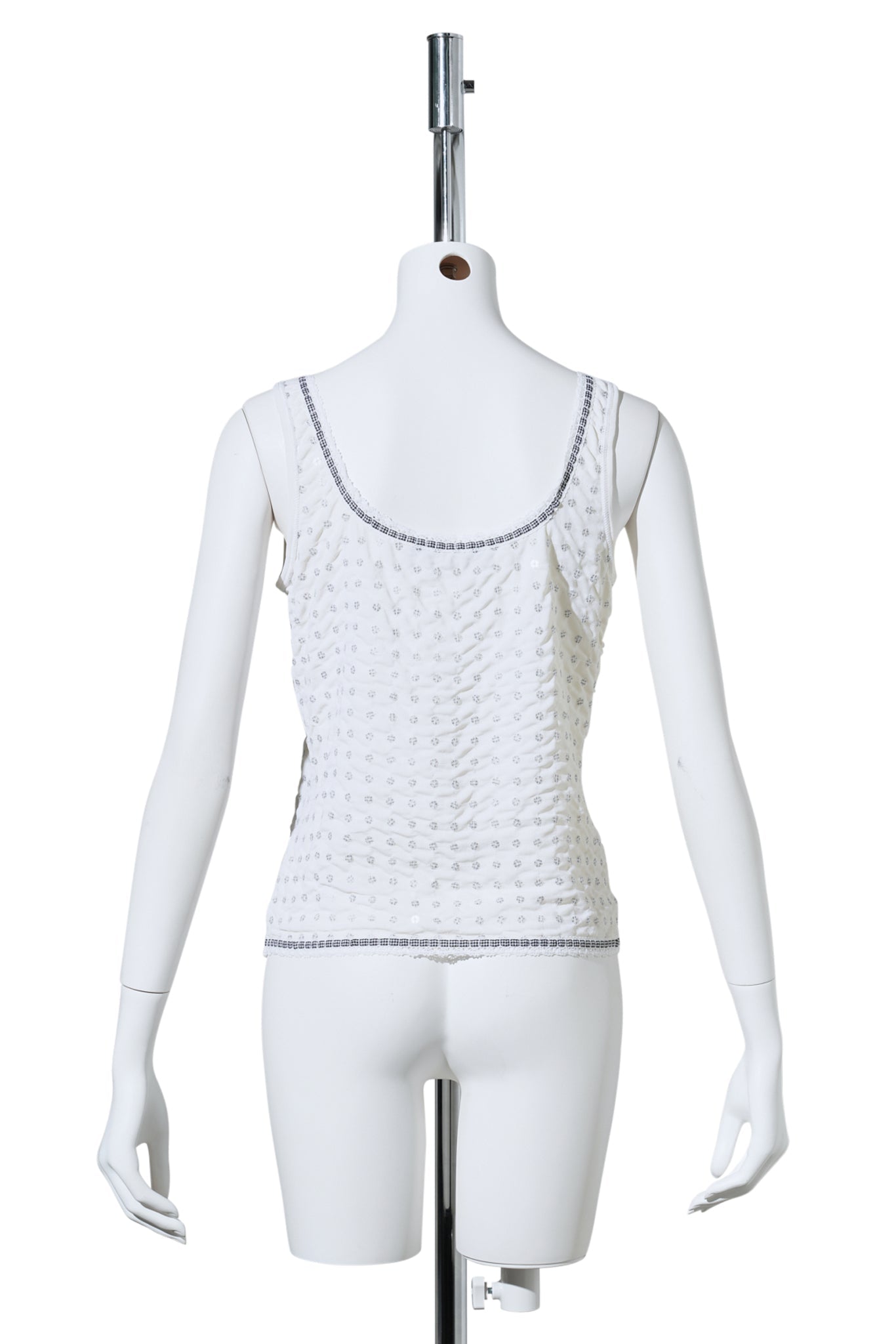 SEQUIN TANK TOP WITH CHECK PIPING / CREAM