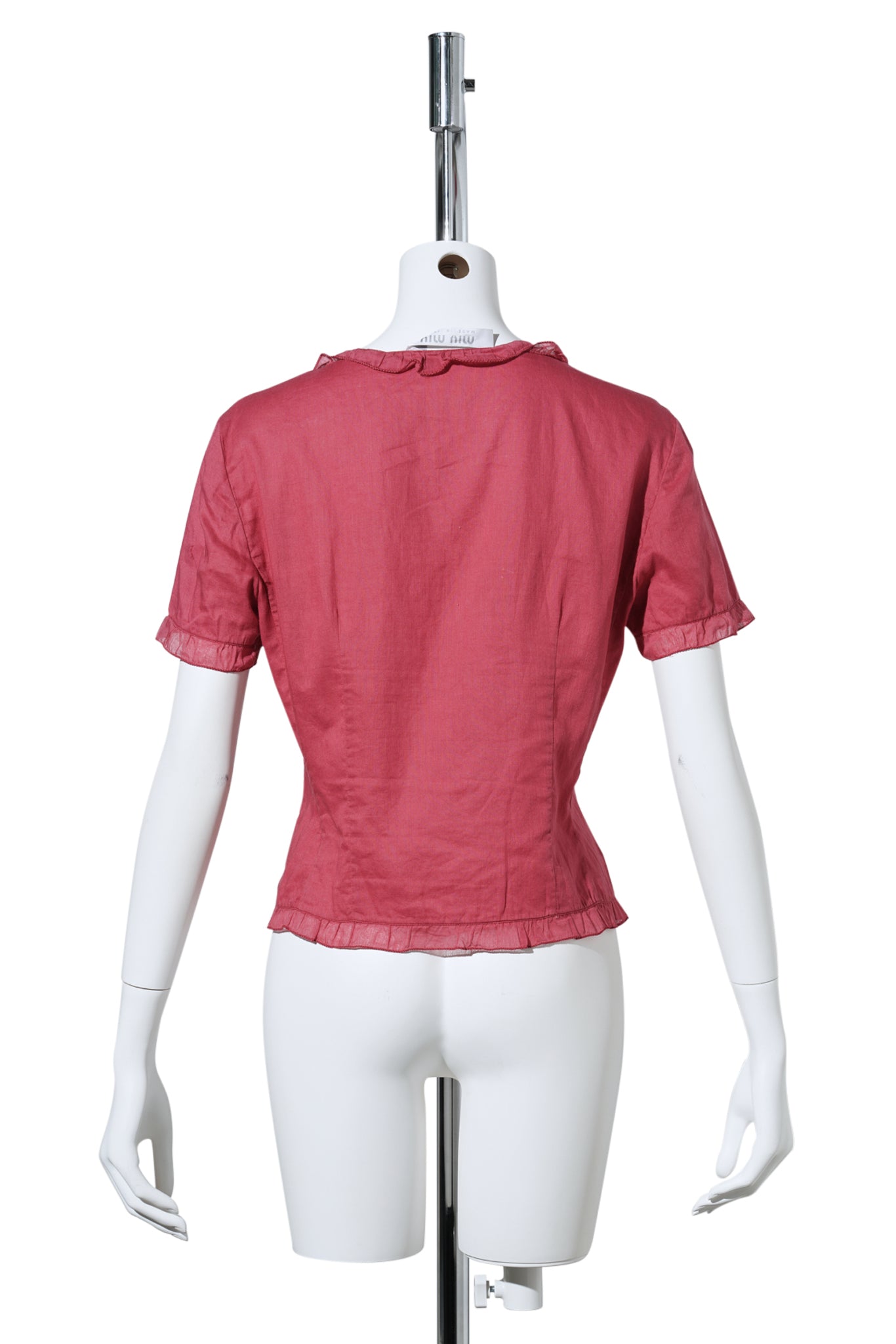 CROPPED TOP WITH FRILL PIPING / RED