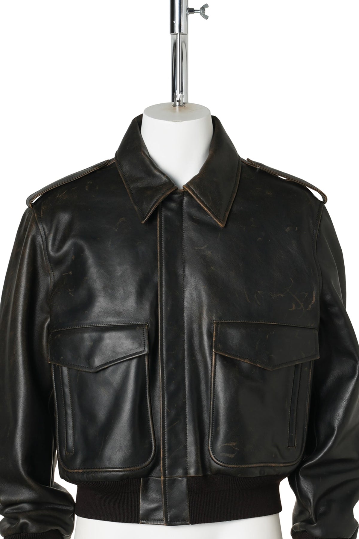 SPORTS WEAR DISTRESSED CALFSKIN LEATHER / 001:BLACK