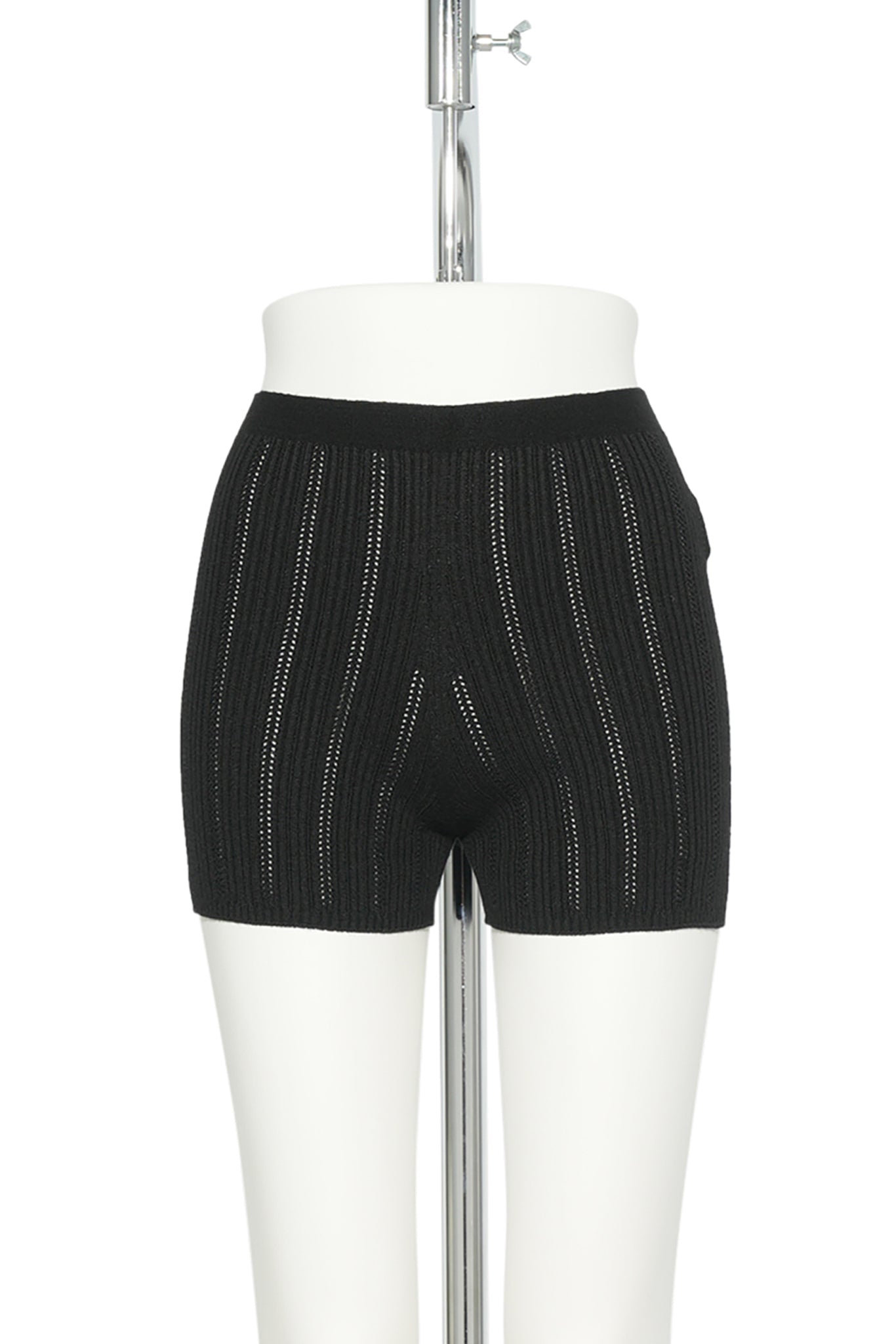 LACE RIBBED SHORTS / BLACK
