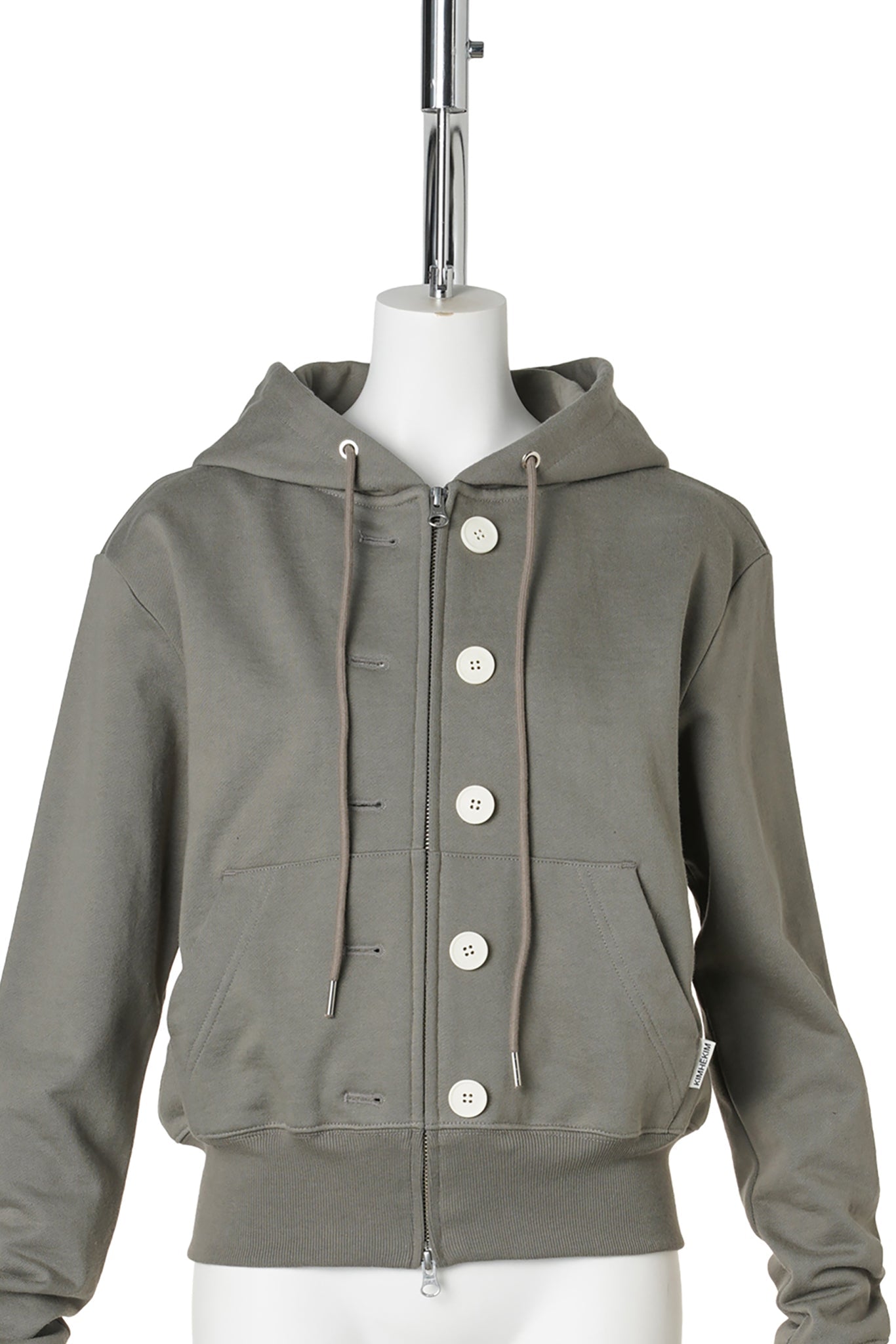 ASH BUTTON ZIP-UP HOODIE / KHAKI