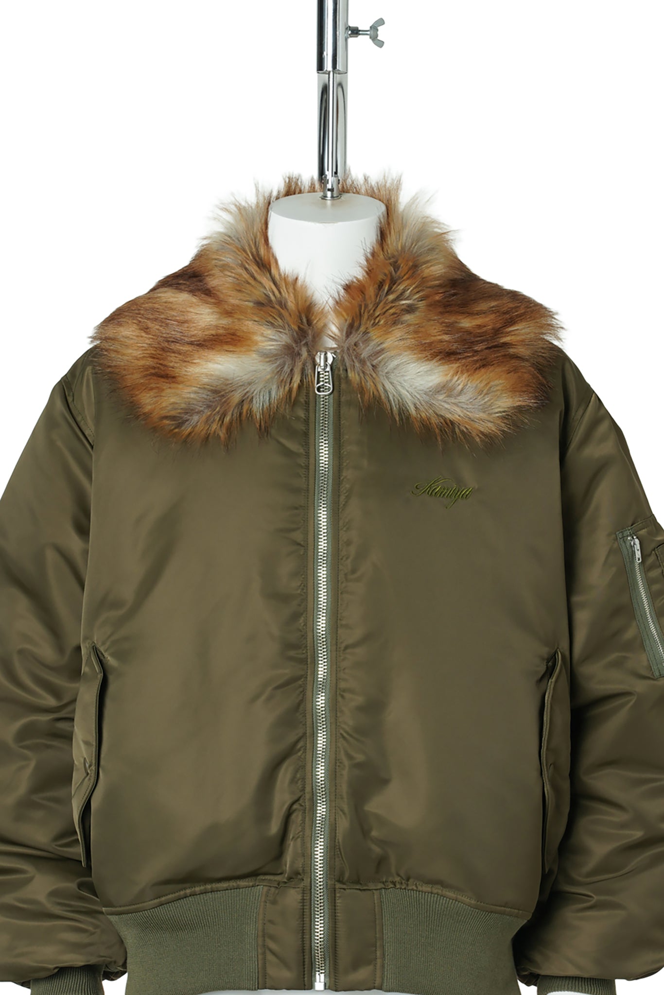 EMBROIDERED FUR COLLAR FLIGHT JACKET / KHAKI