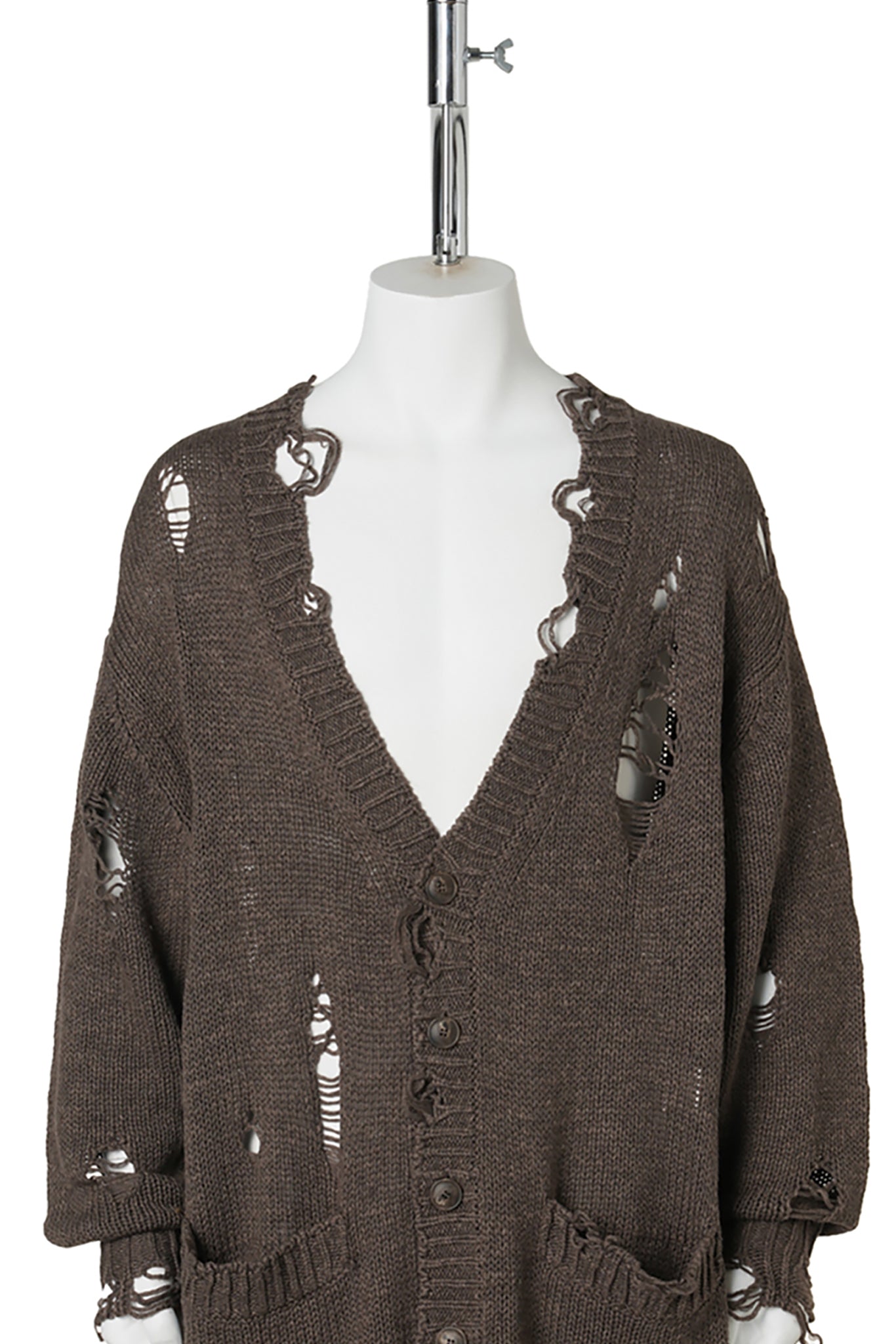 DAMAGED LOW-GAUGE LONG CARDIGAN / BROWN