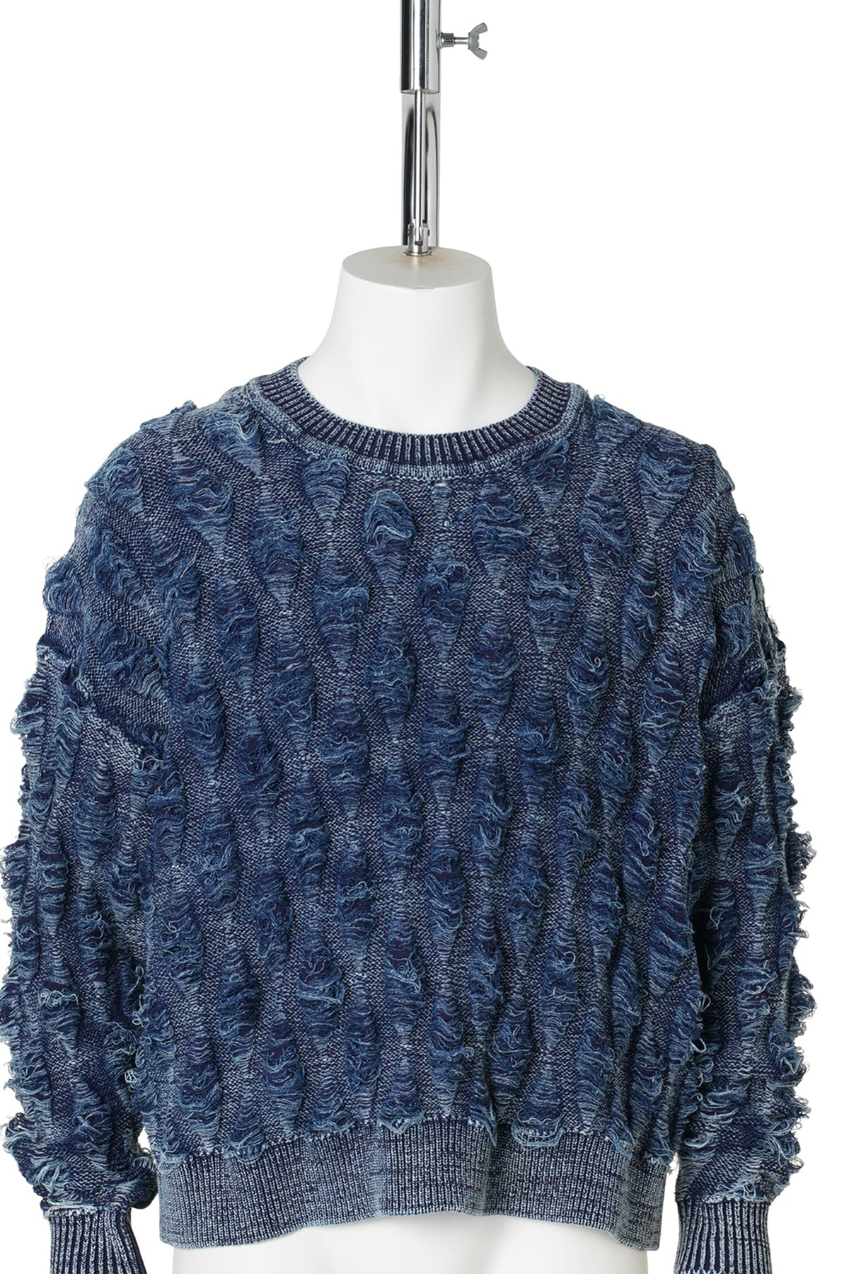 REVERSE CABLE NEEDLE-OUT KNIT / INDIGO