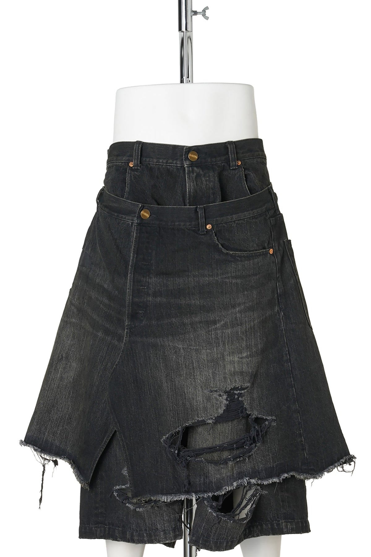 REPAIRED LAYERED DENIM SHORTS / BLACK