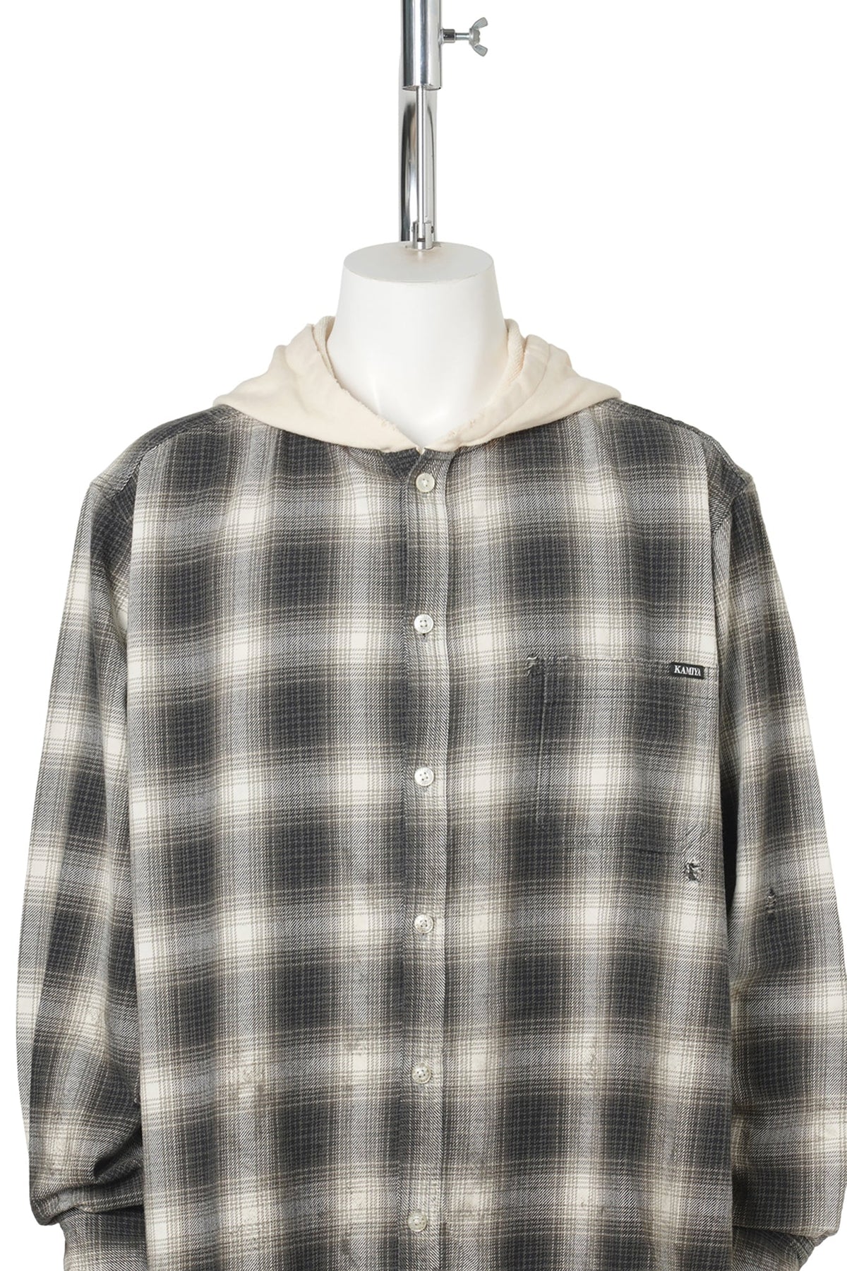 OG CHECK SUN-FADED HOODED SHIRT / BLACK
