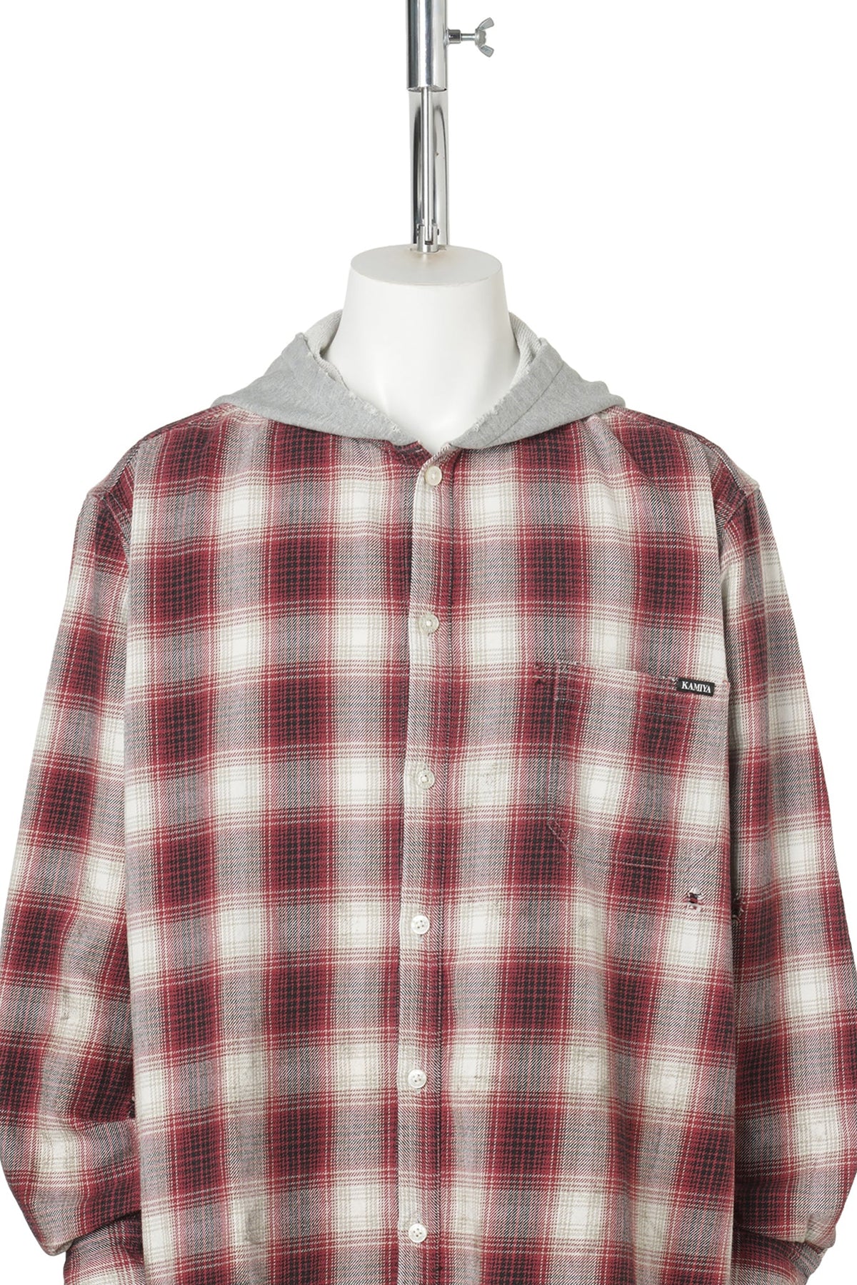 OG CHECK SUN-FADED HOODED SHIRT / RED