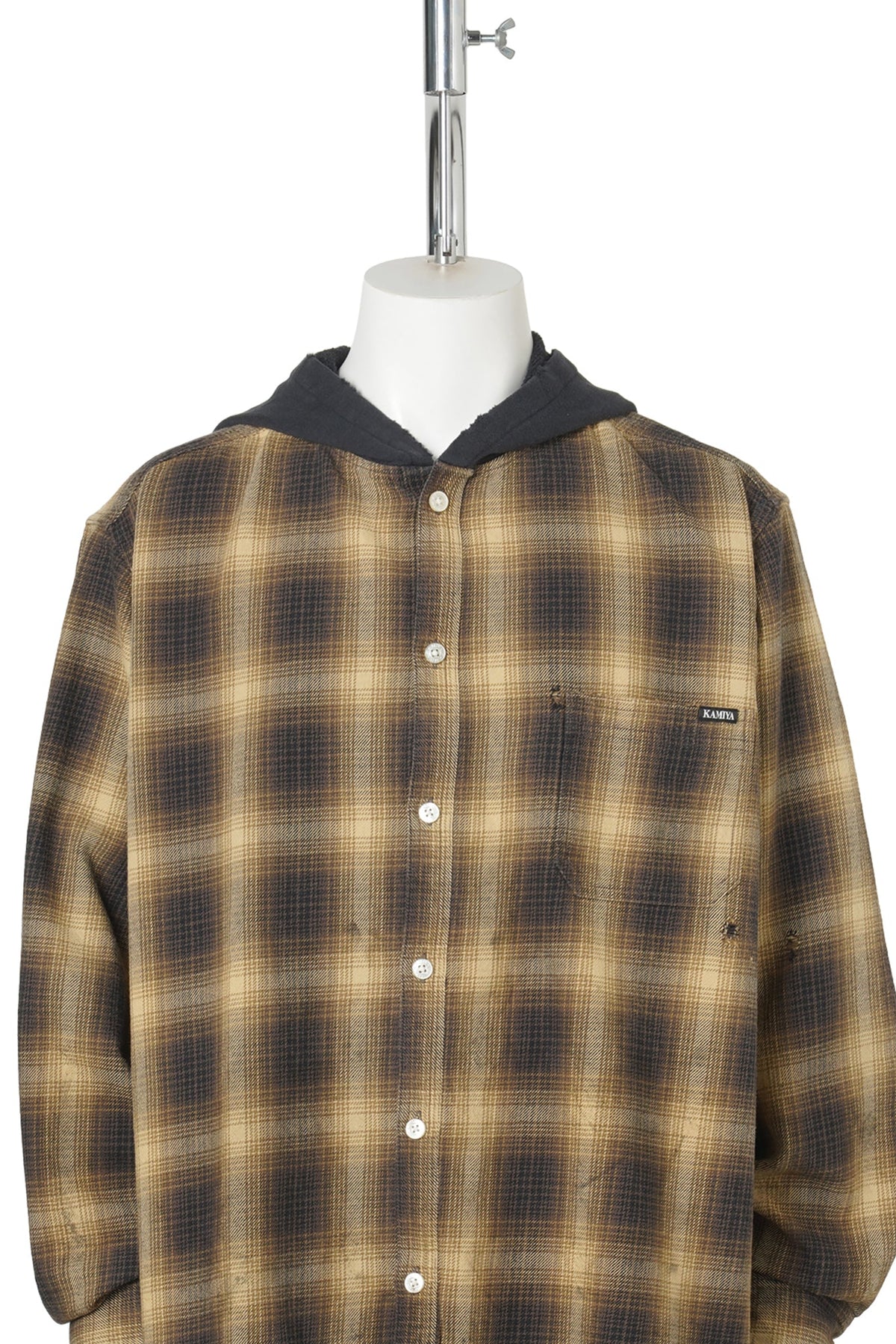 OG CHECK SUN-FADED HOODED SHIRT / YELLOW