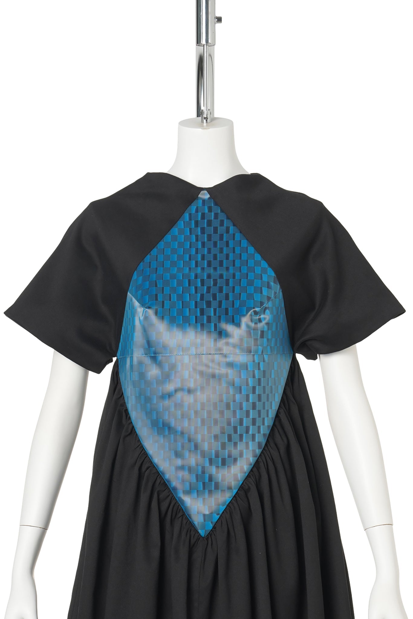 BLUE CHECKERED DIAMOND PATCH BABY DOLL DRESS / BLACK W/ BLUE CHECKERED PATCH