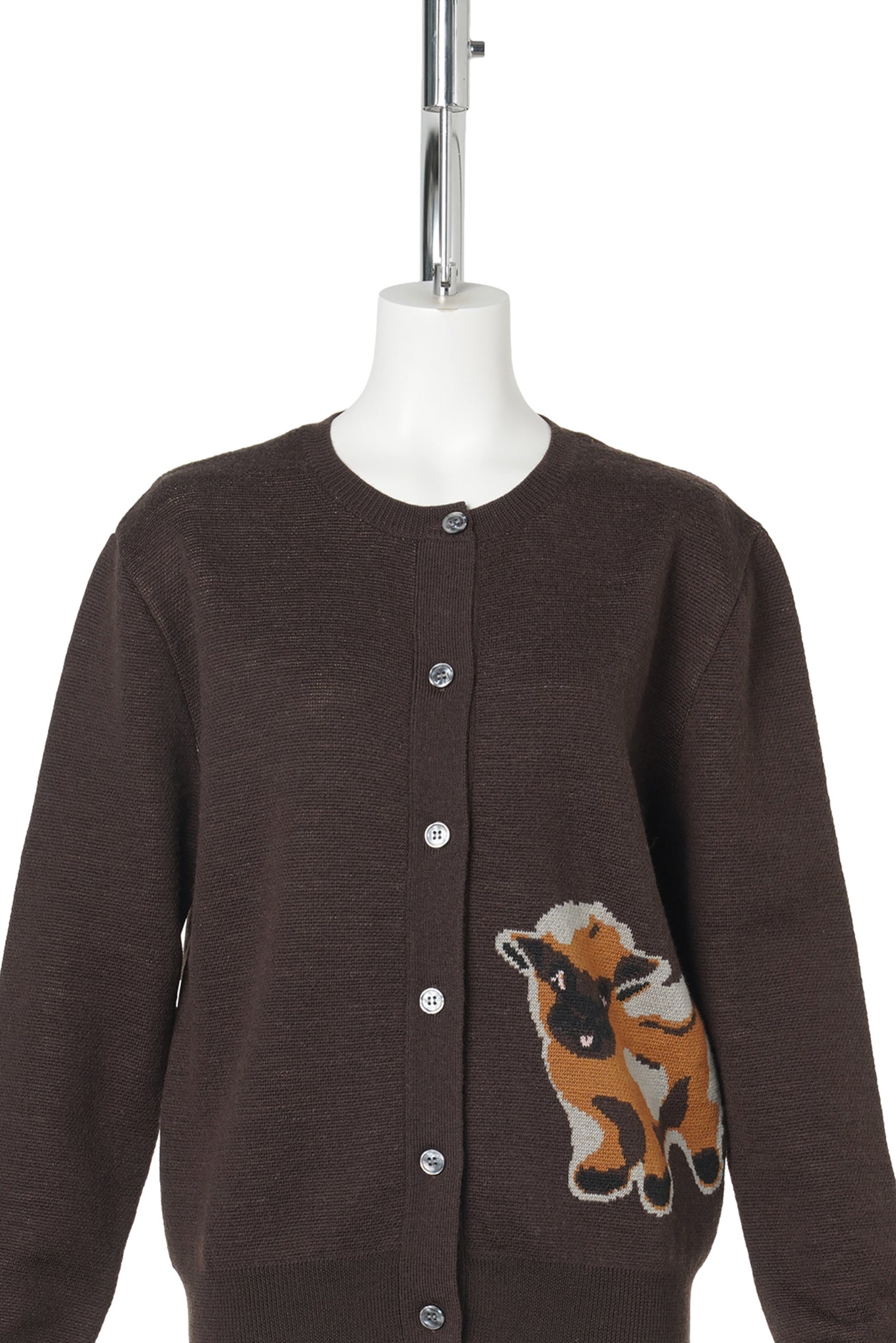 BROWN BABY JACQUARD CALF CARDIGAN / BROWN & ORANGE