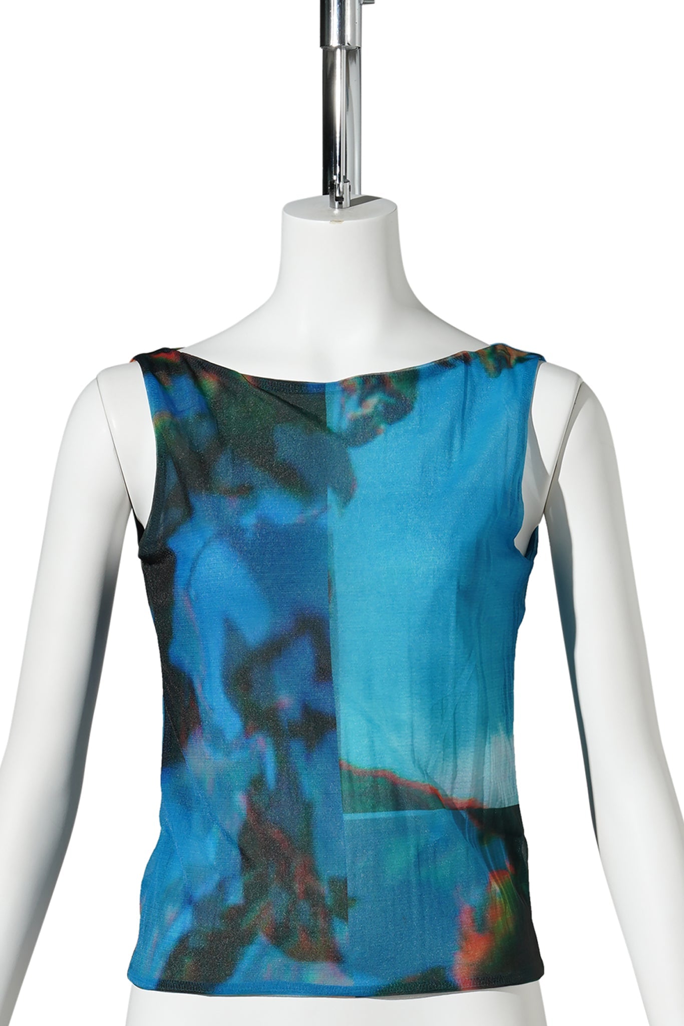 LOOP MESH SEMI SHEER BOAT NECK PRINT TANK / APPLE TREE