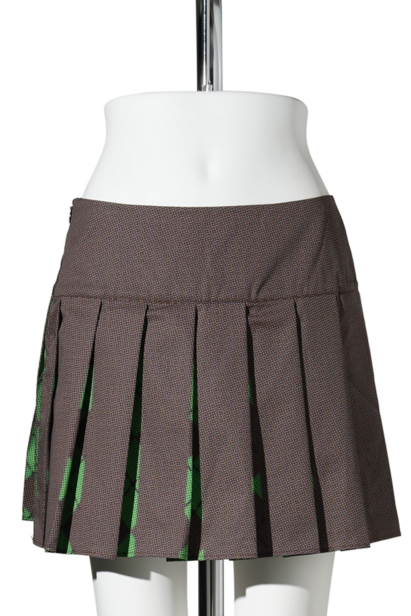 PLEATED MINI SKIRT / CHOCOLATE/GREEN ARGYLE