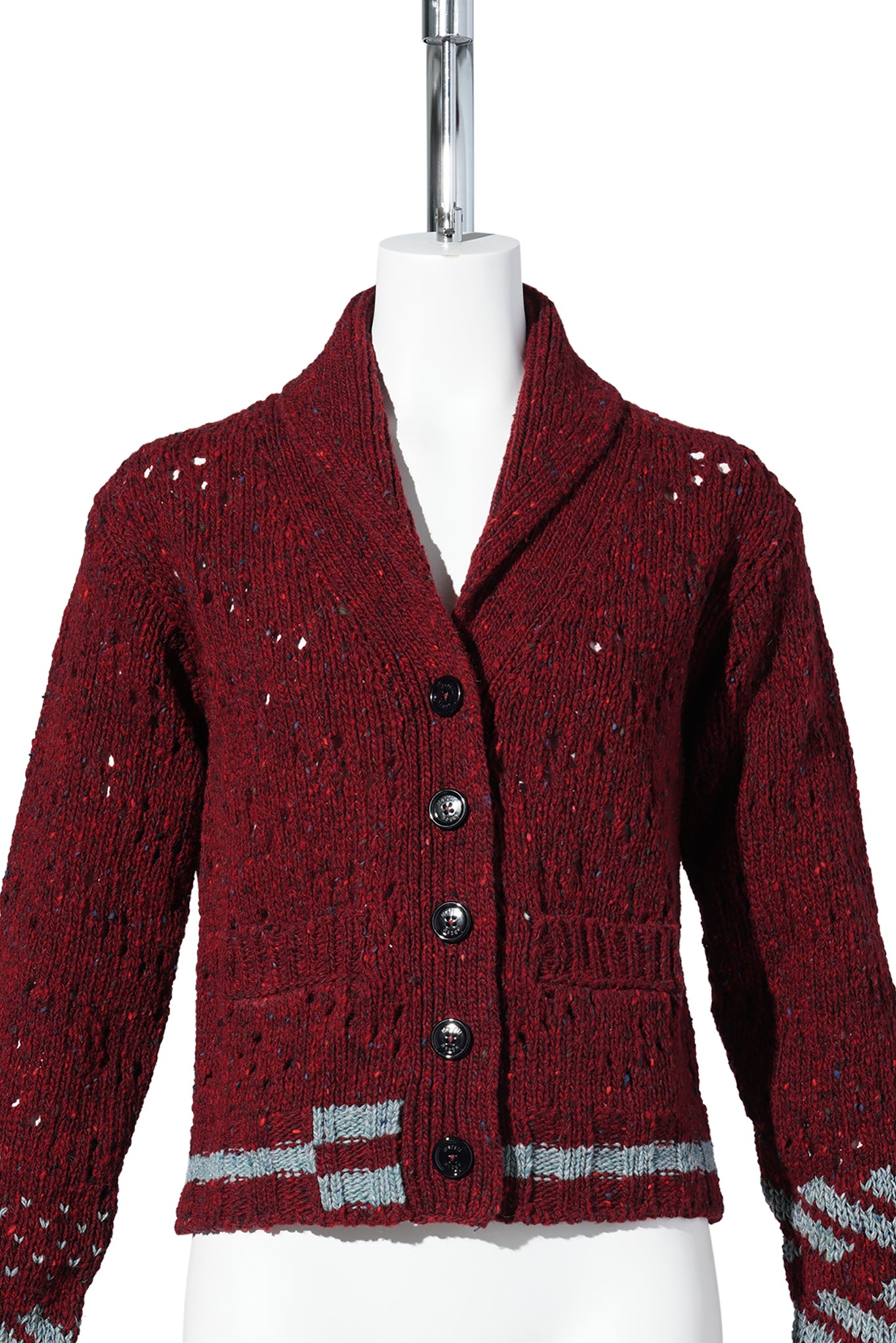SHRUNKEN SHAWL NECK CARDIGAN / BURGUNDY/SKY